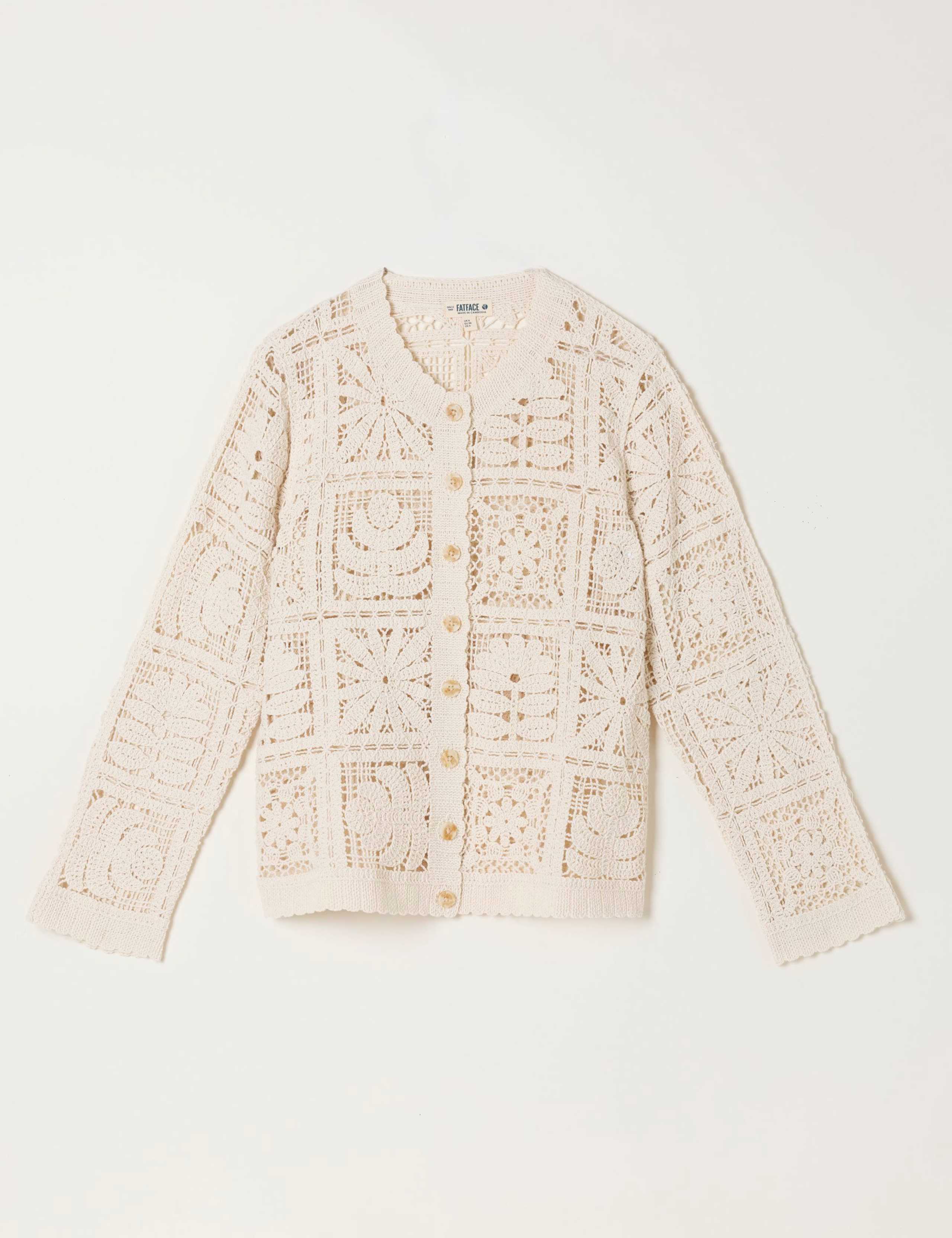 Pure Cotton Broderie Crew Neck Cardigan 2 of 6