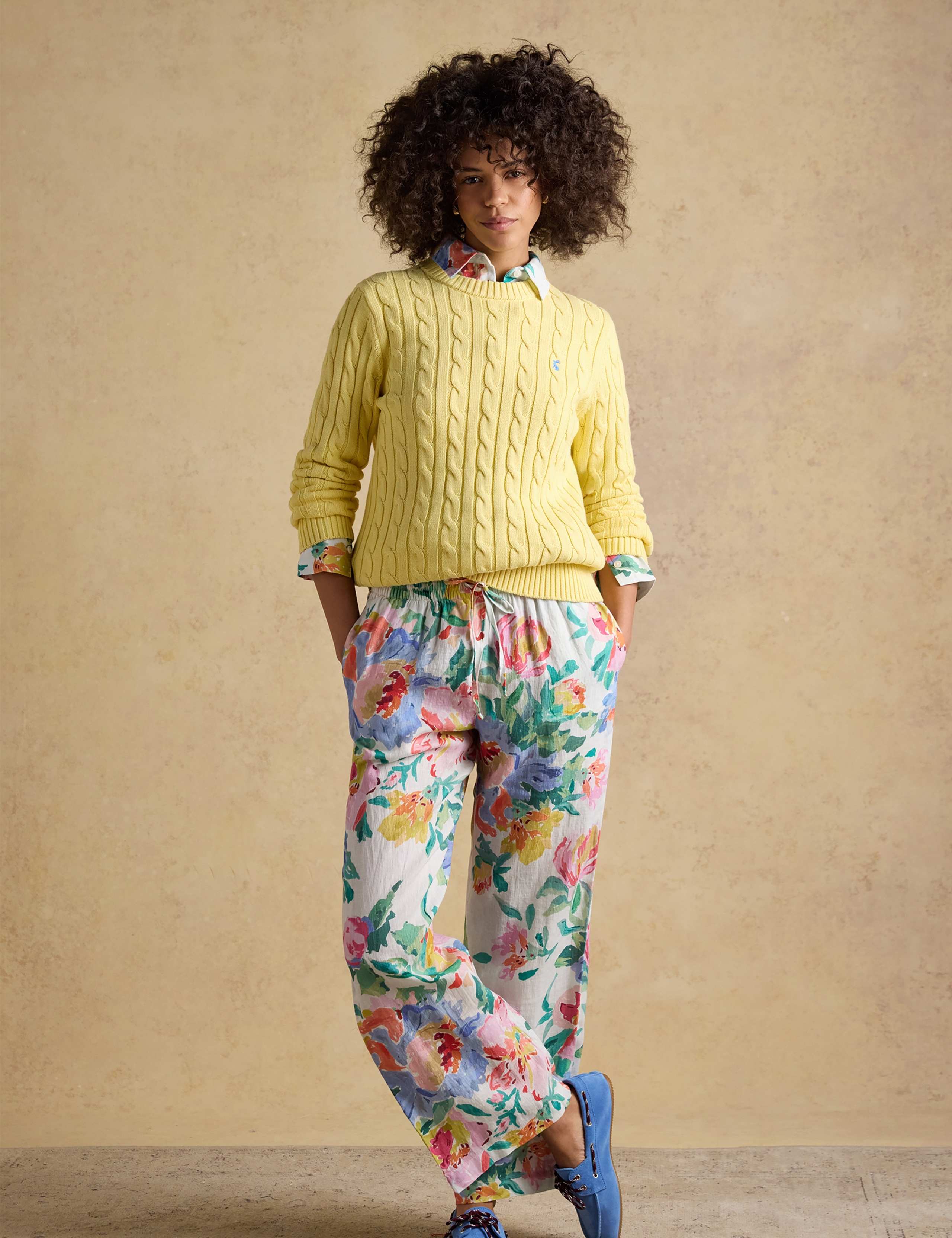 Linen Blend Floral Wide Leg Trousers 3 of 10