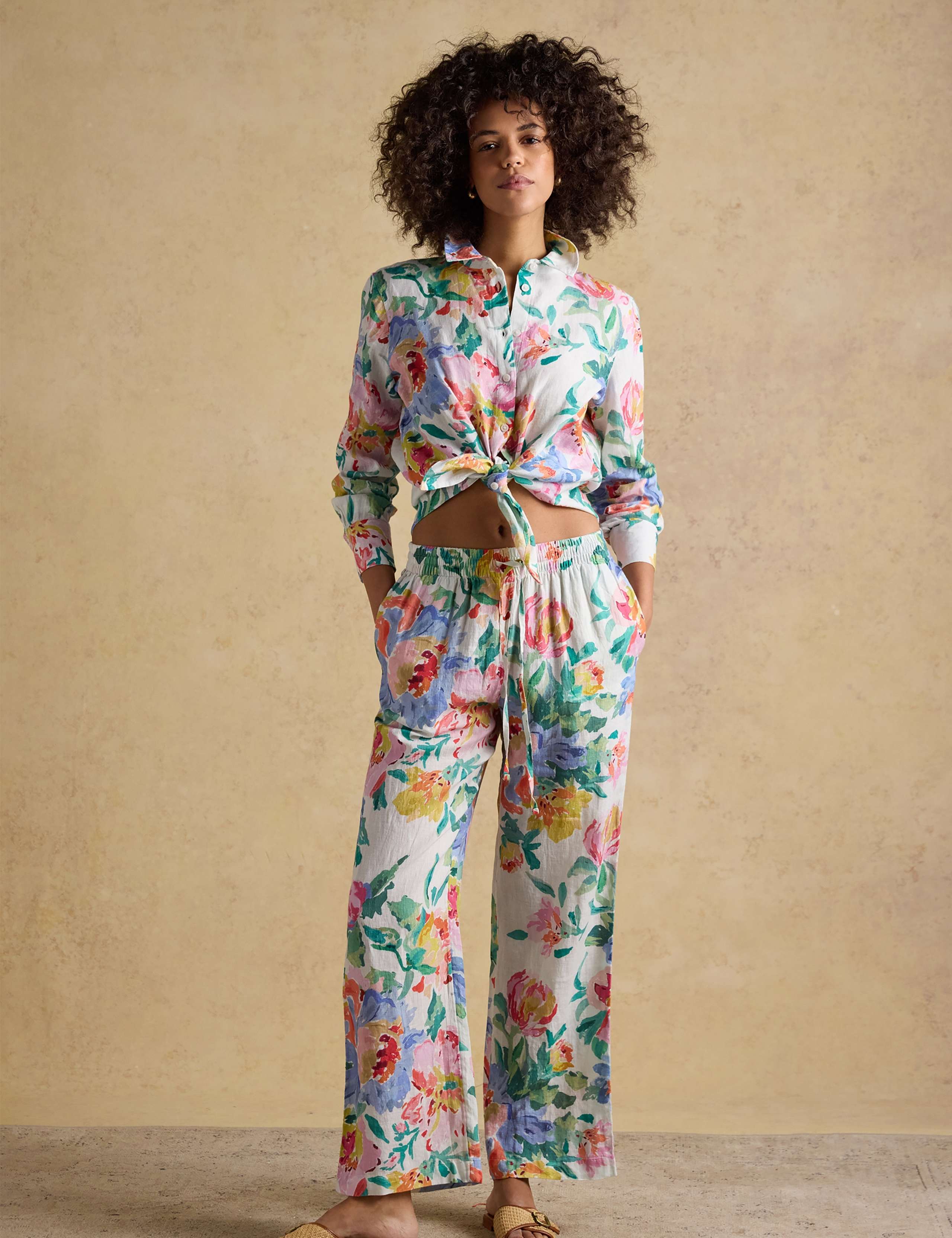 Linen Blend Floral Wide Leg Trousers 4 of 10