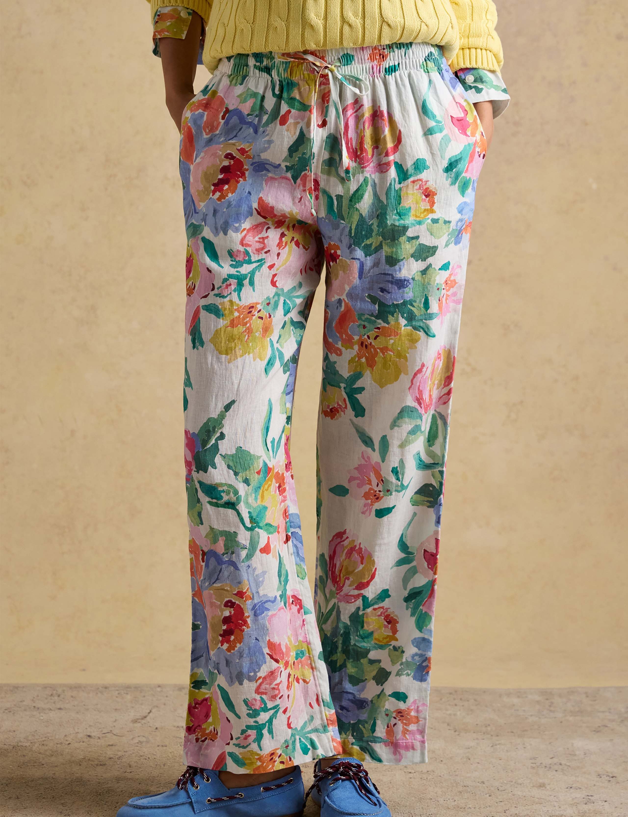 Linen Blend Floral Wide Leg Trousers 5 of 10
