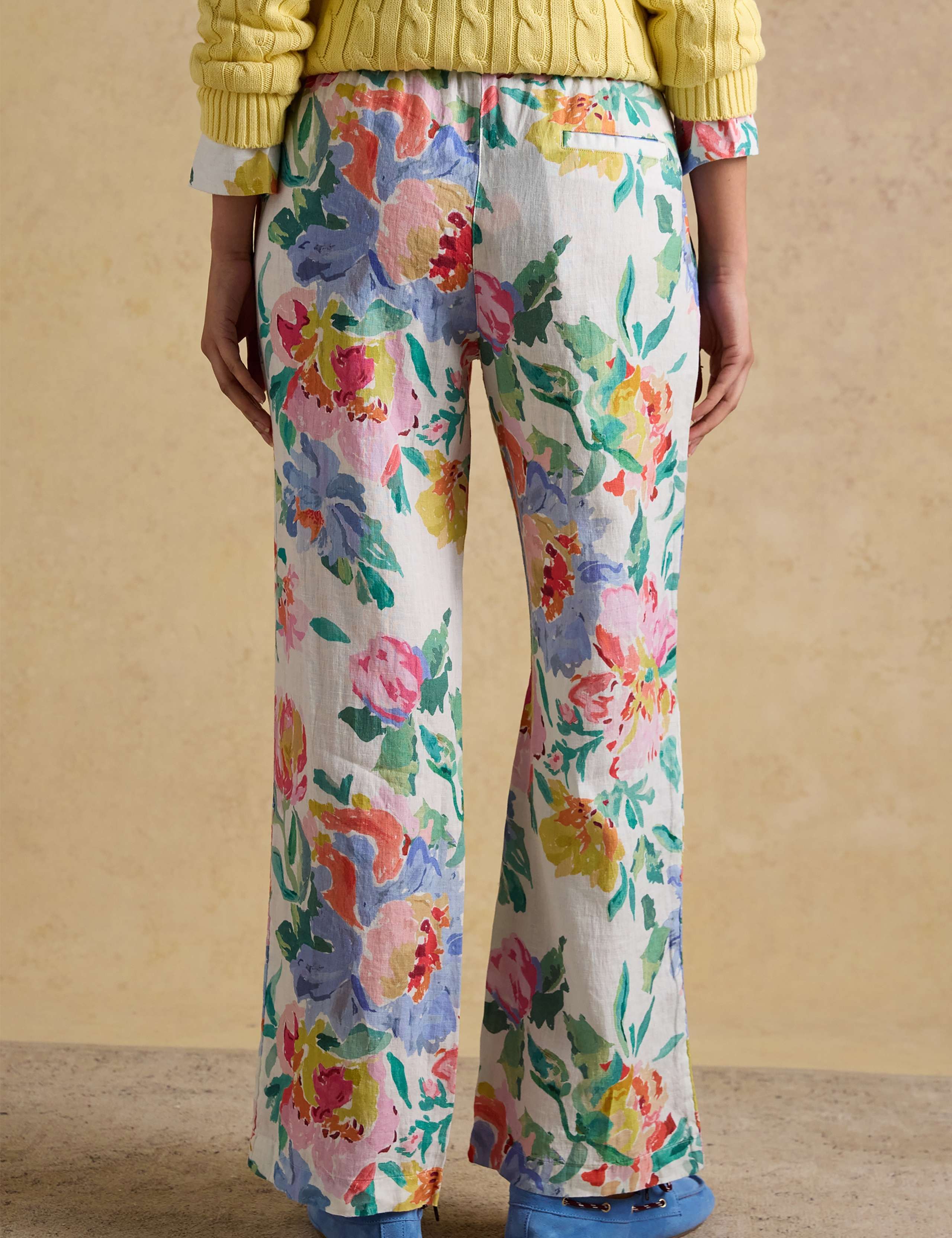 Linen Blend Floral Wide Leg Trousers 6 of 10