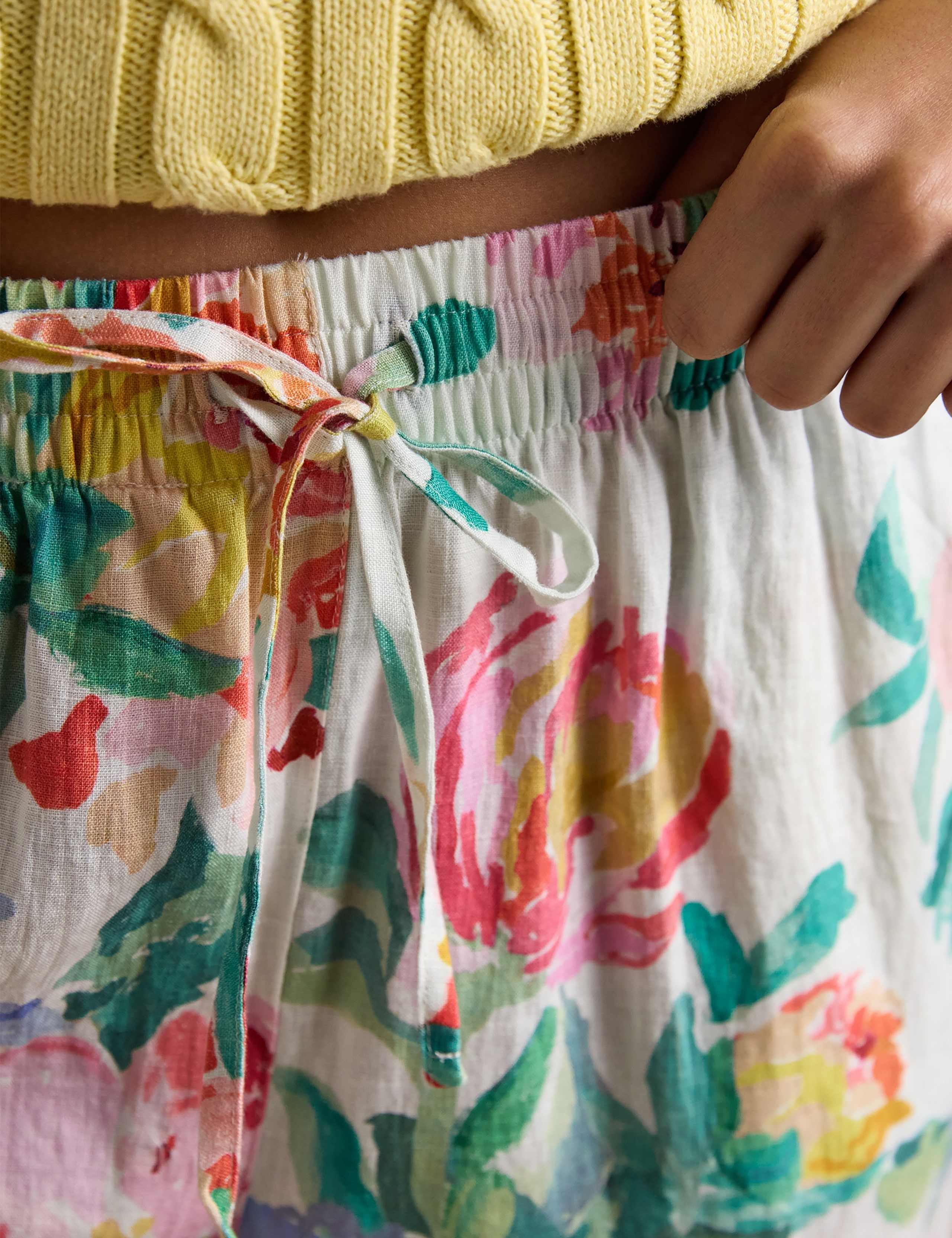 Linen Blend Floral Wide Leg Trousers 9 of 10