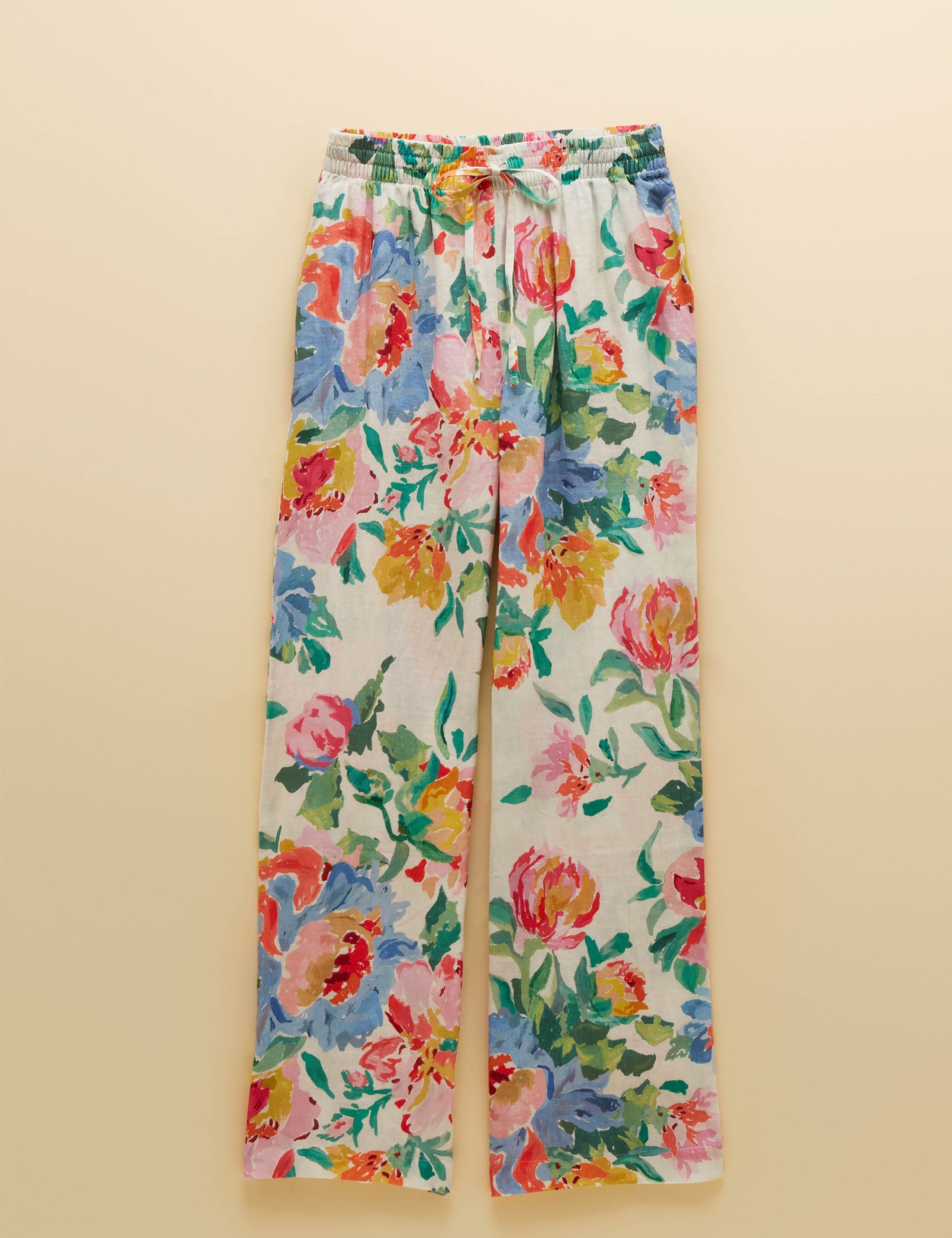 Linen Blend Floral Wide Leg Trousers 2 of 10