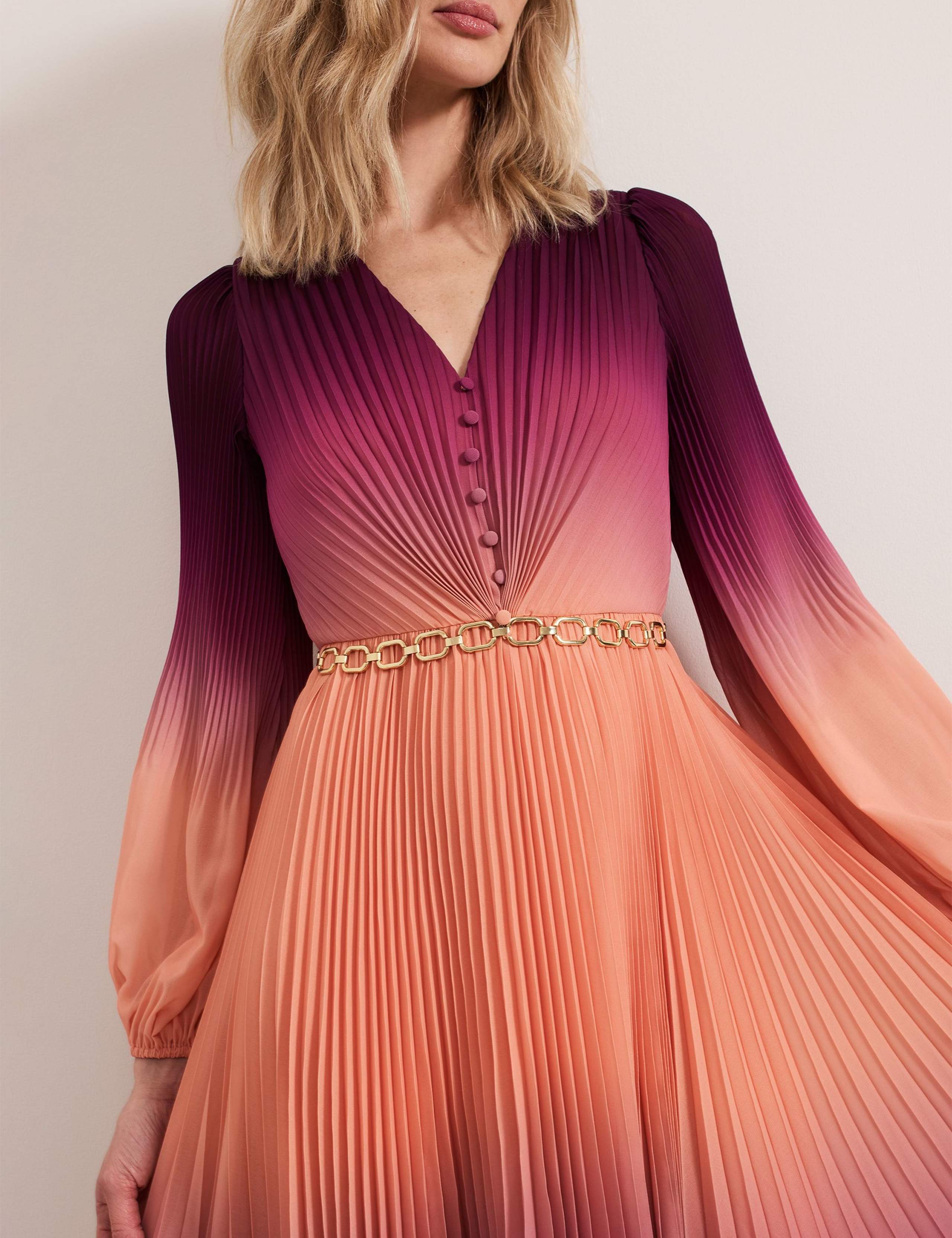 Ombre V-Neck Midi Waisted Dress 5 of 6