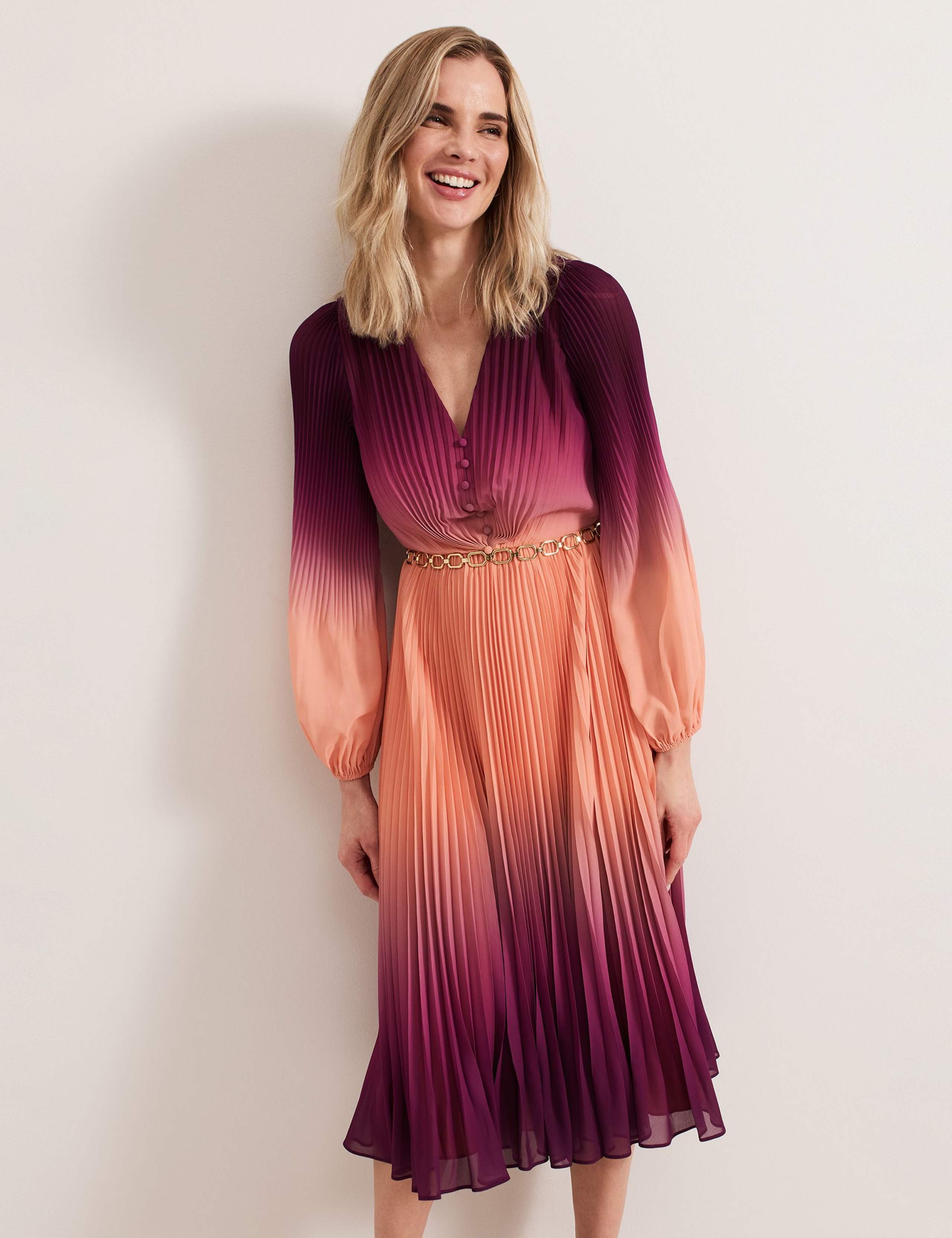 Ombre V-Neck Midi Waisted Dress 6 of 6