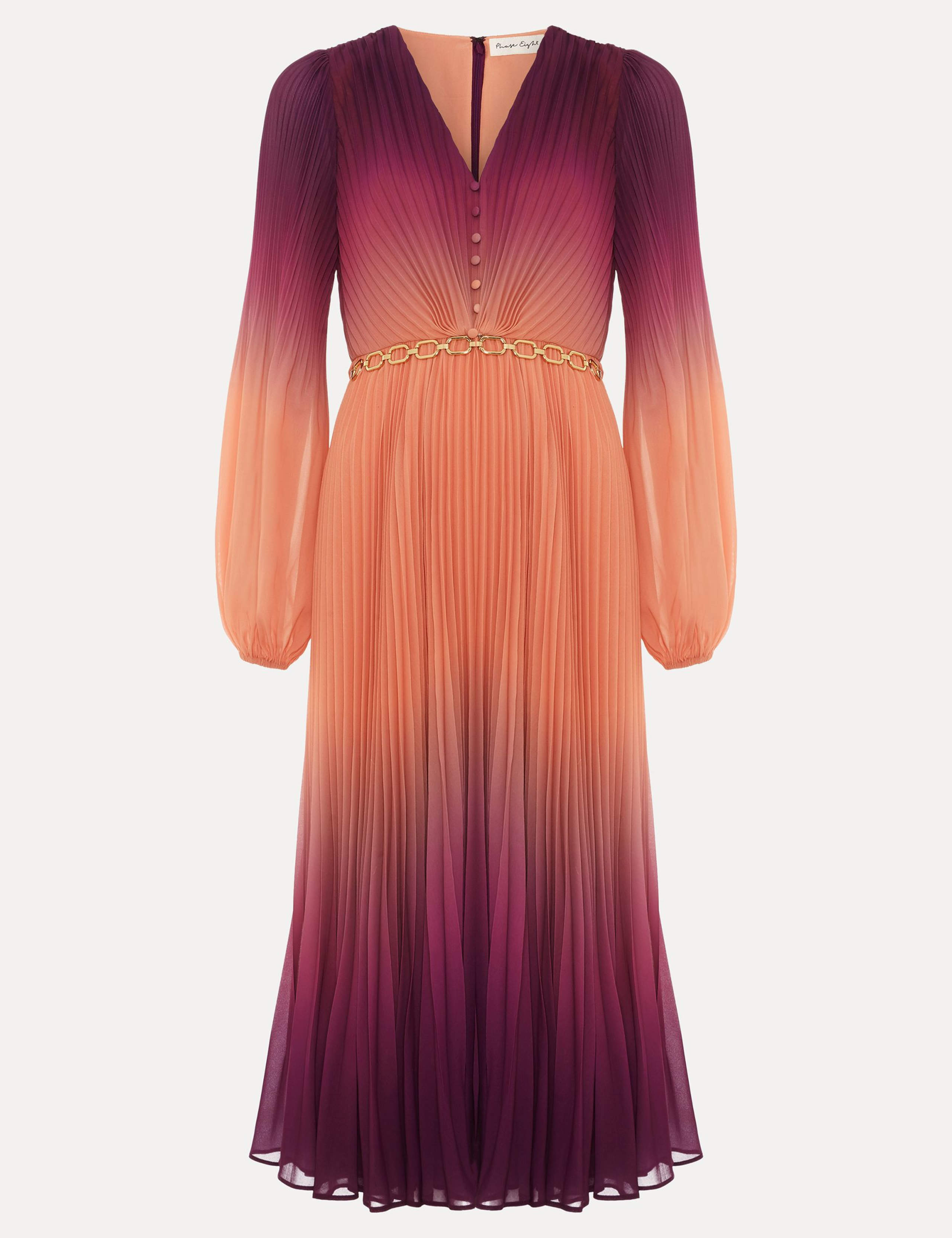 Ombre V-Neck Midi Waisted Dress 2 of 6