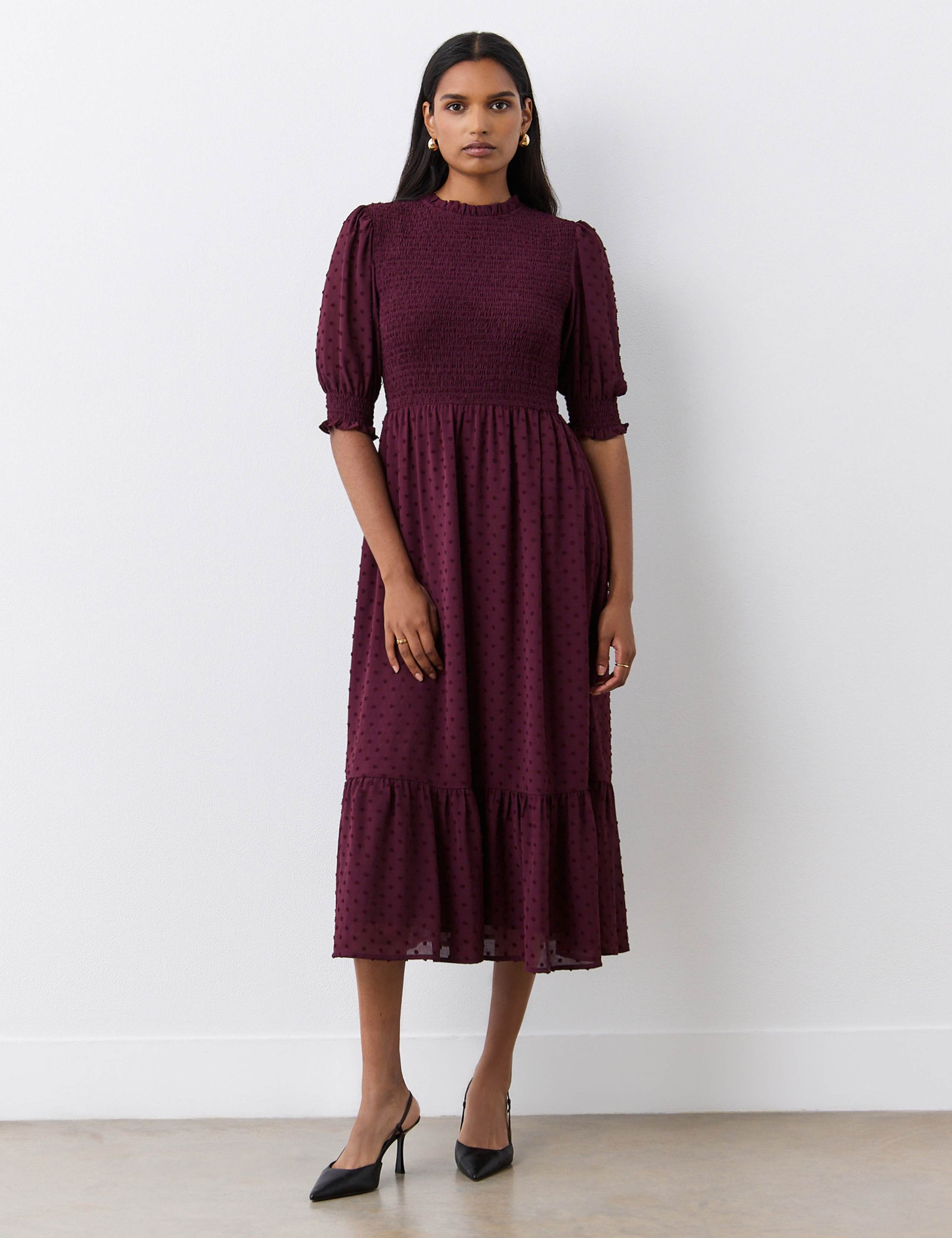 Georgette Textured Shirred Midi Tea Dress 1 of 4