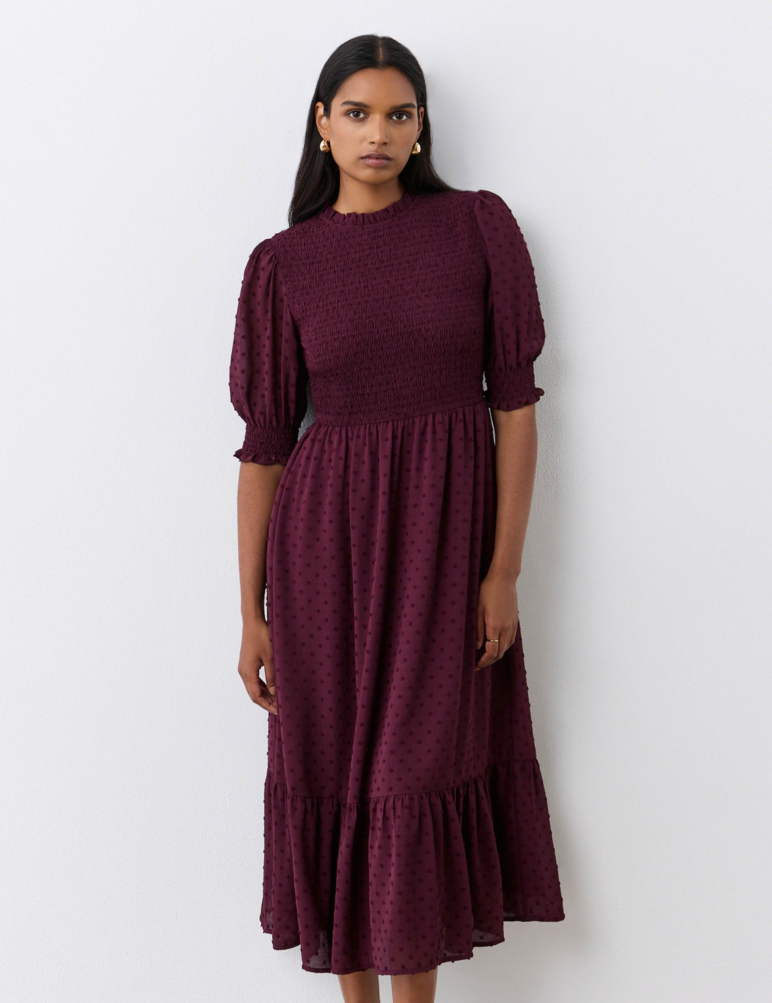 Georgette Textured Shirred Midi Tea Dress 3 of 4