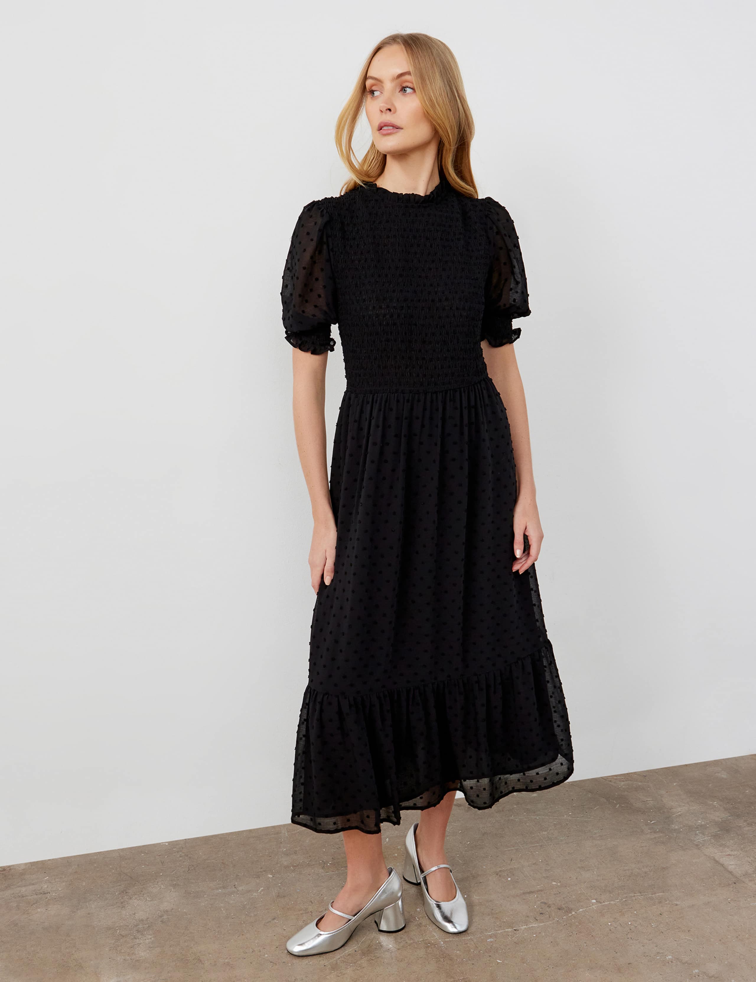 Georgette Textured Shirred Midi Tea Dress 1 of 5