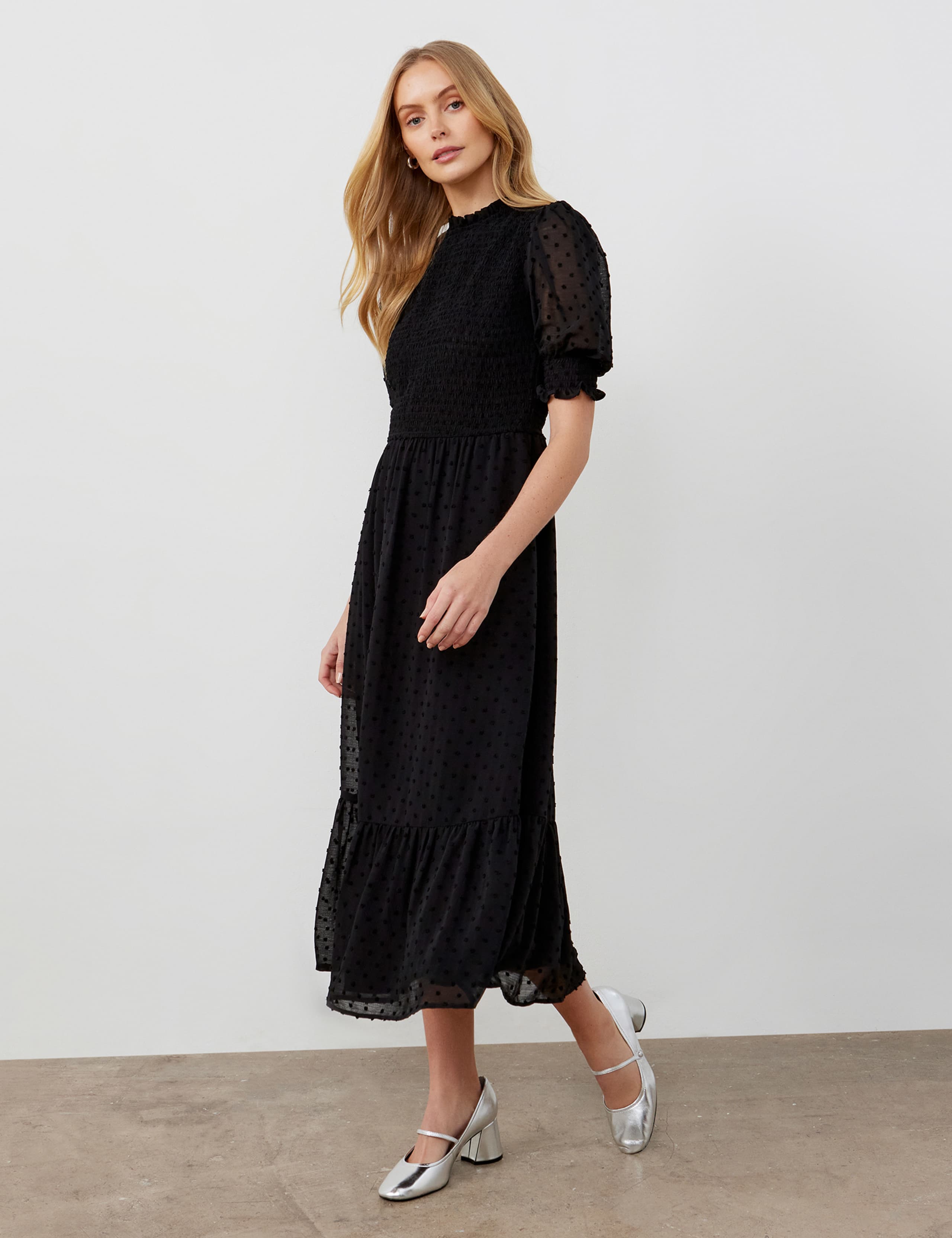 Georgette Textured Shirred Midi Tea Dress 3 of 5