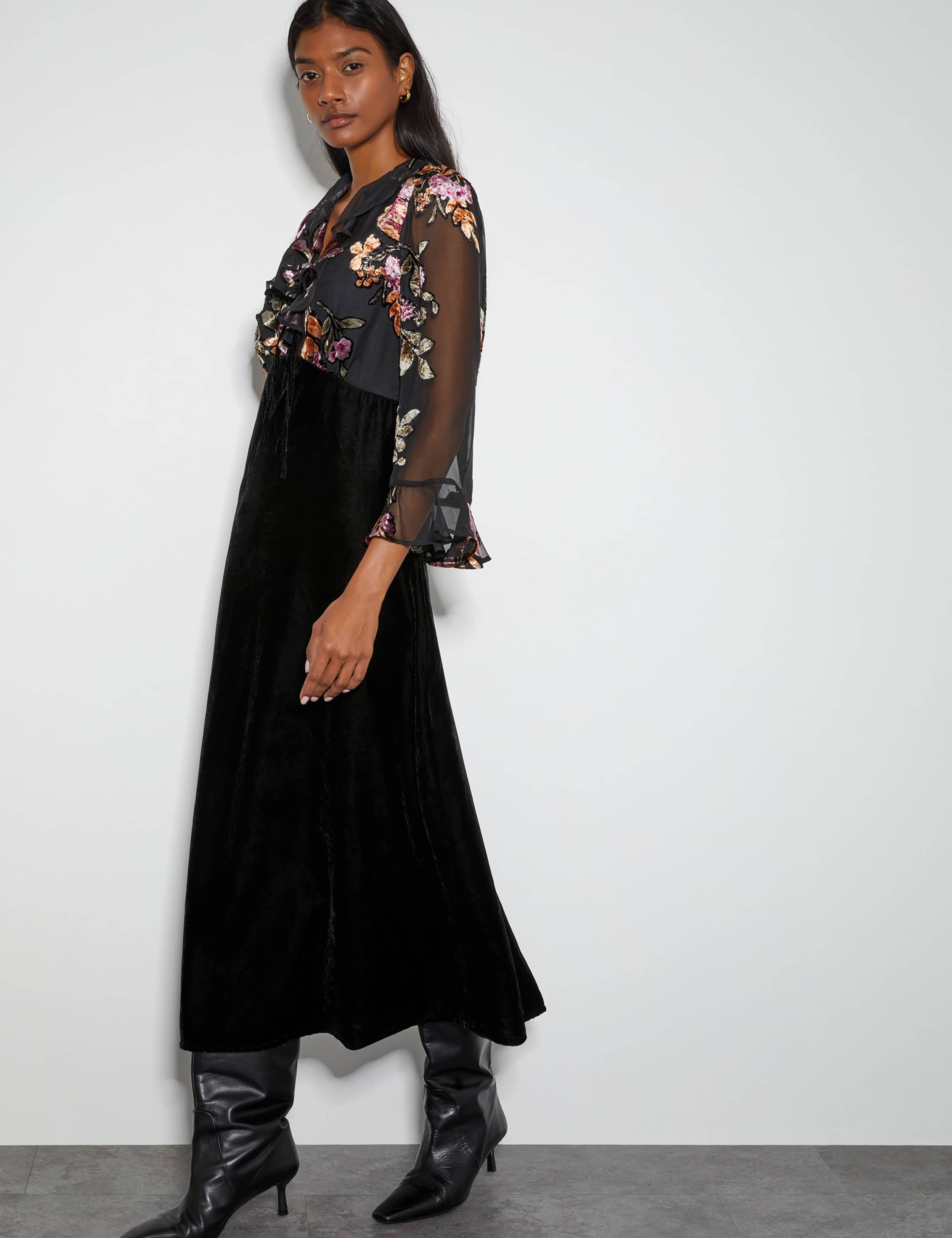 Velvet Floral Midi Dress 1 of 4