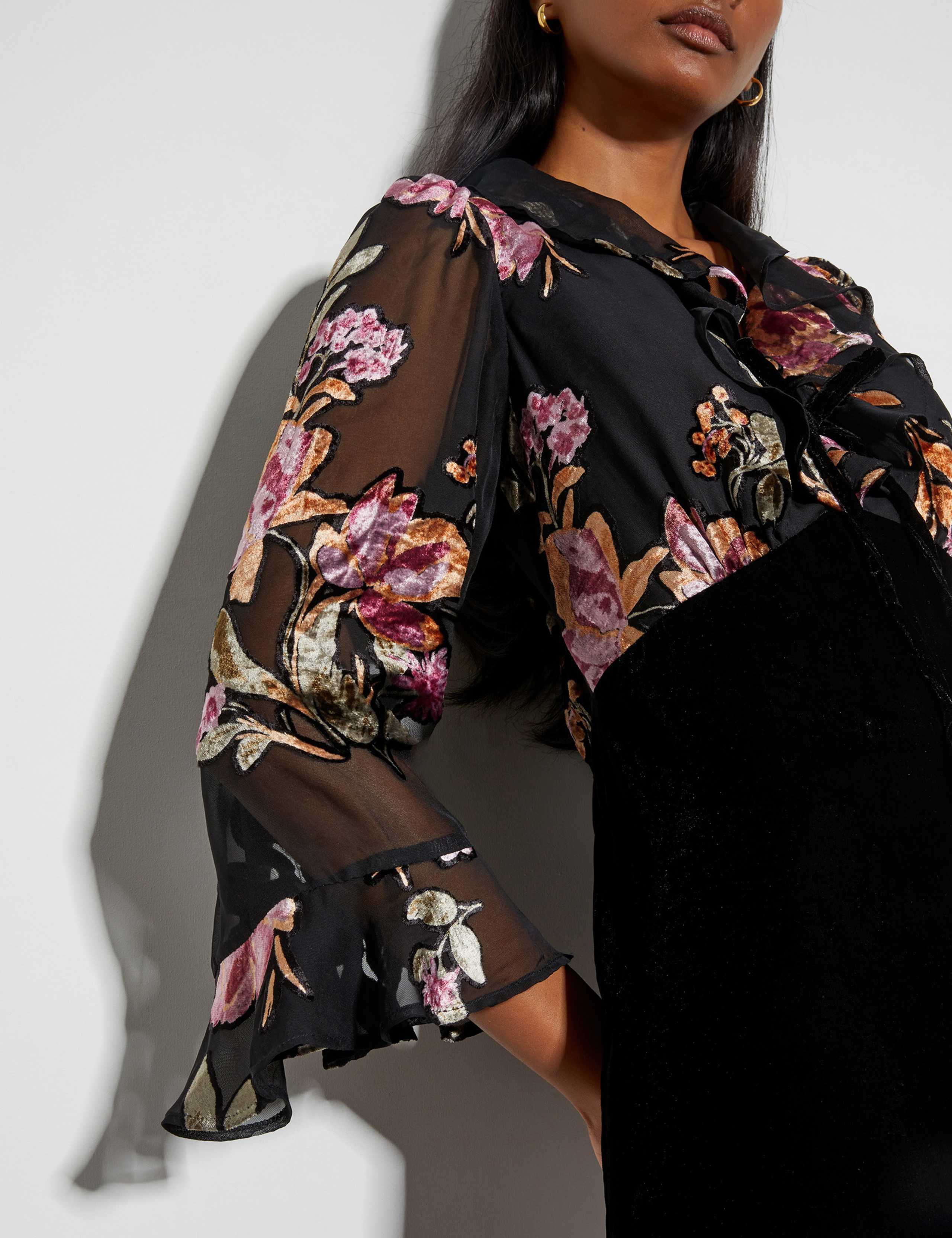 Velvet Floral Midi Dress 2 of 4