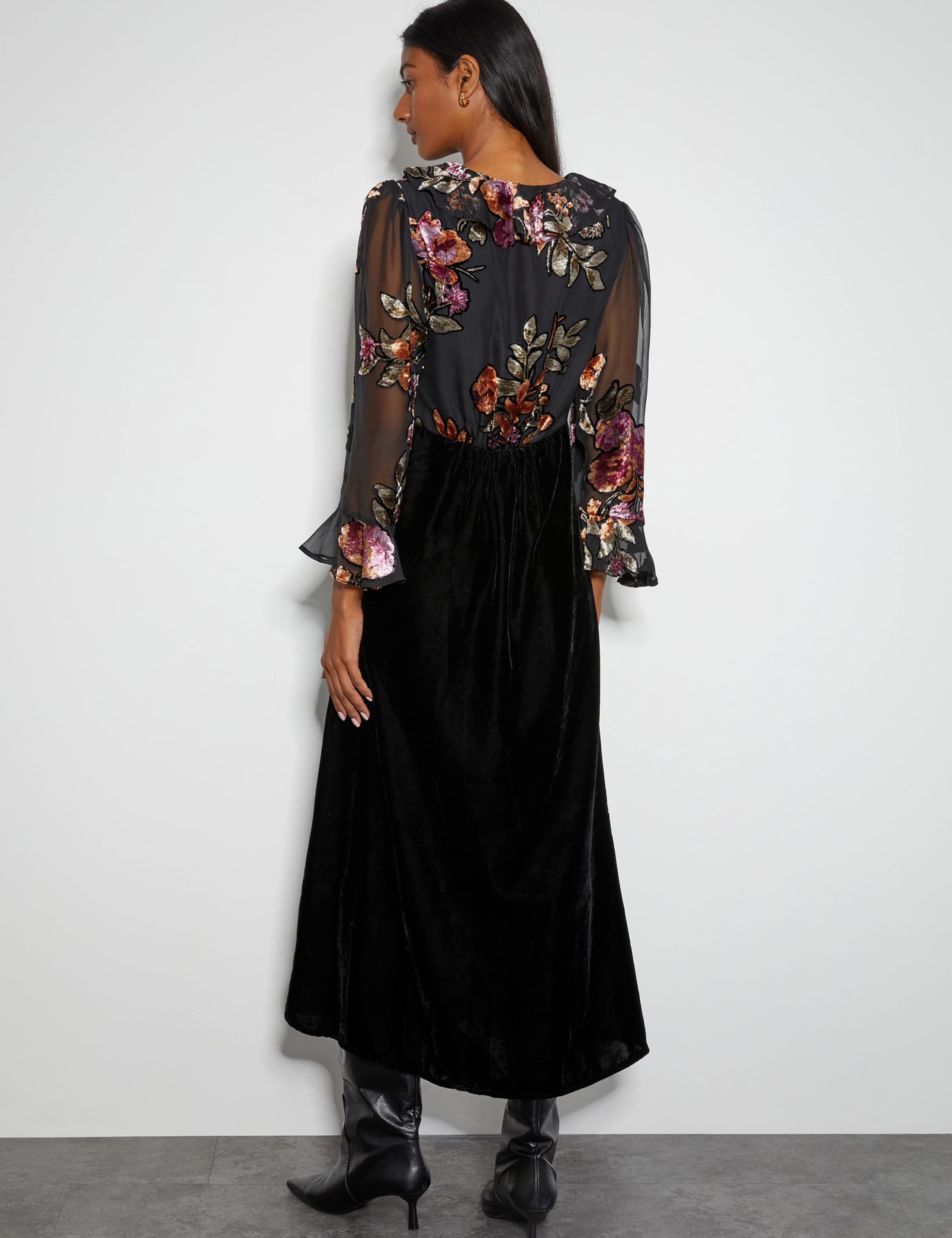 Velvet Floral Midi Dress 3 of 4