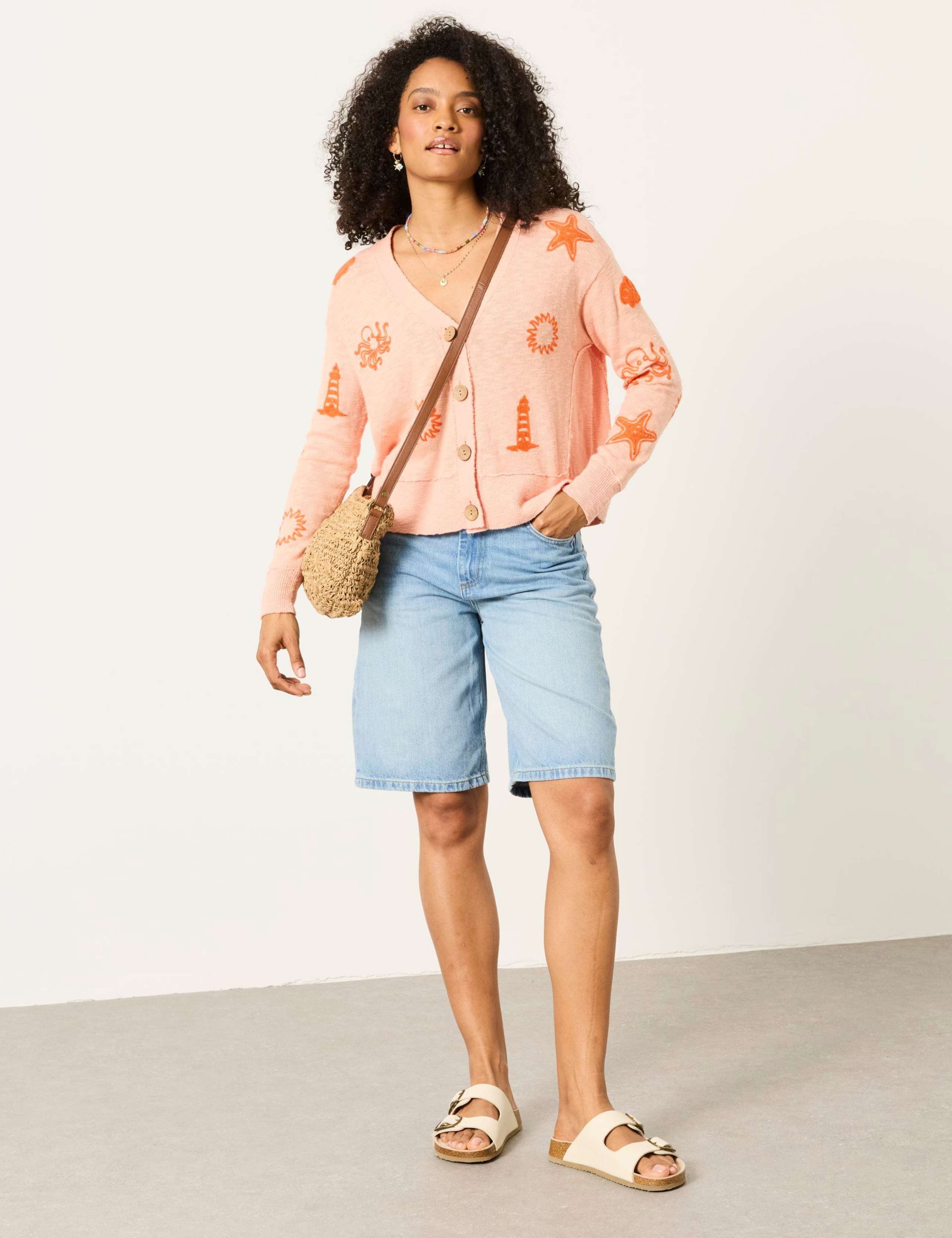 Pure Cotton Embroidered V-Neck Cardigan 1 of 6