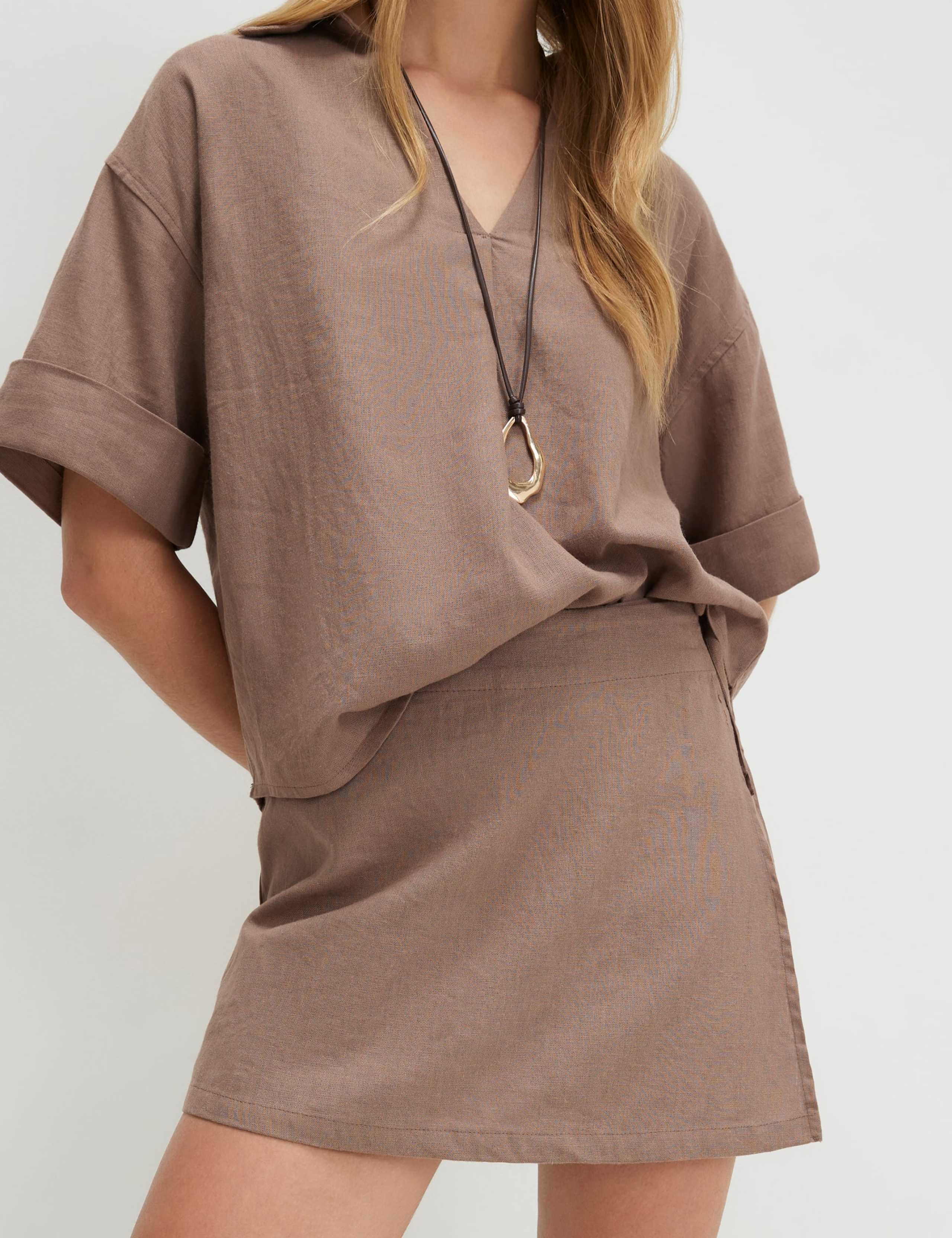 Linen Blend Wrap Front Side Tie Skort 4 of 4
