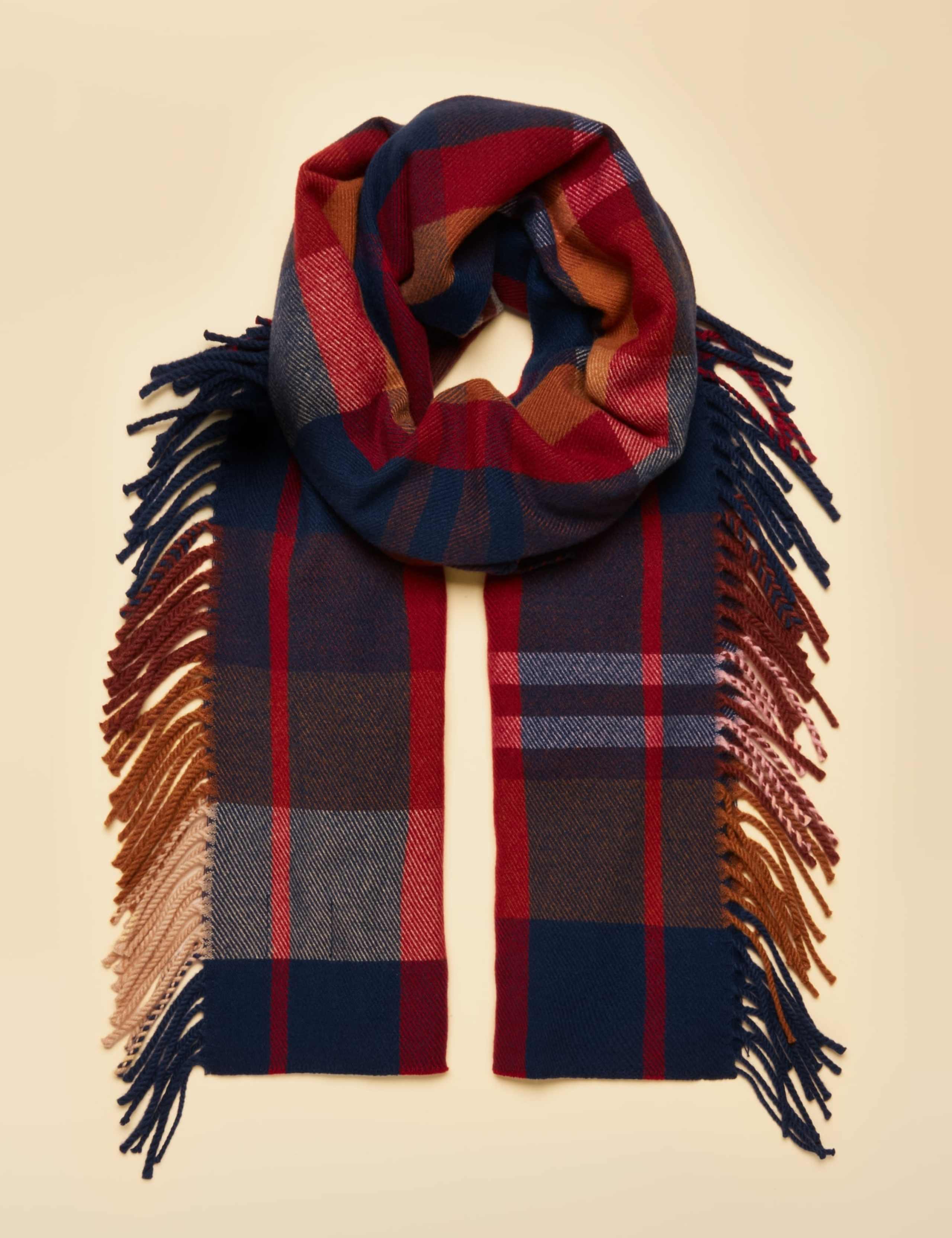 Woven Checked Fringed Scarf 1 of 4