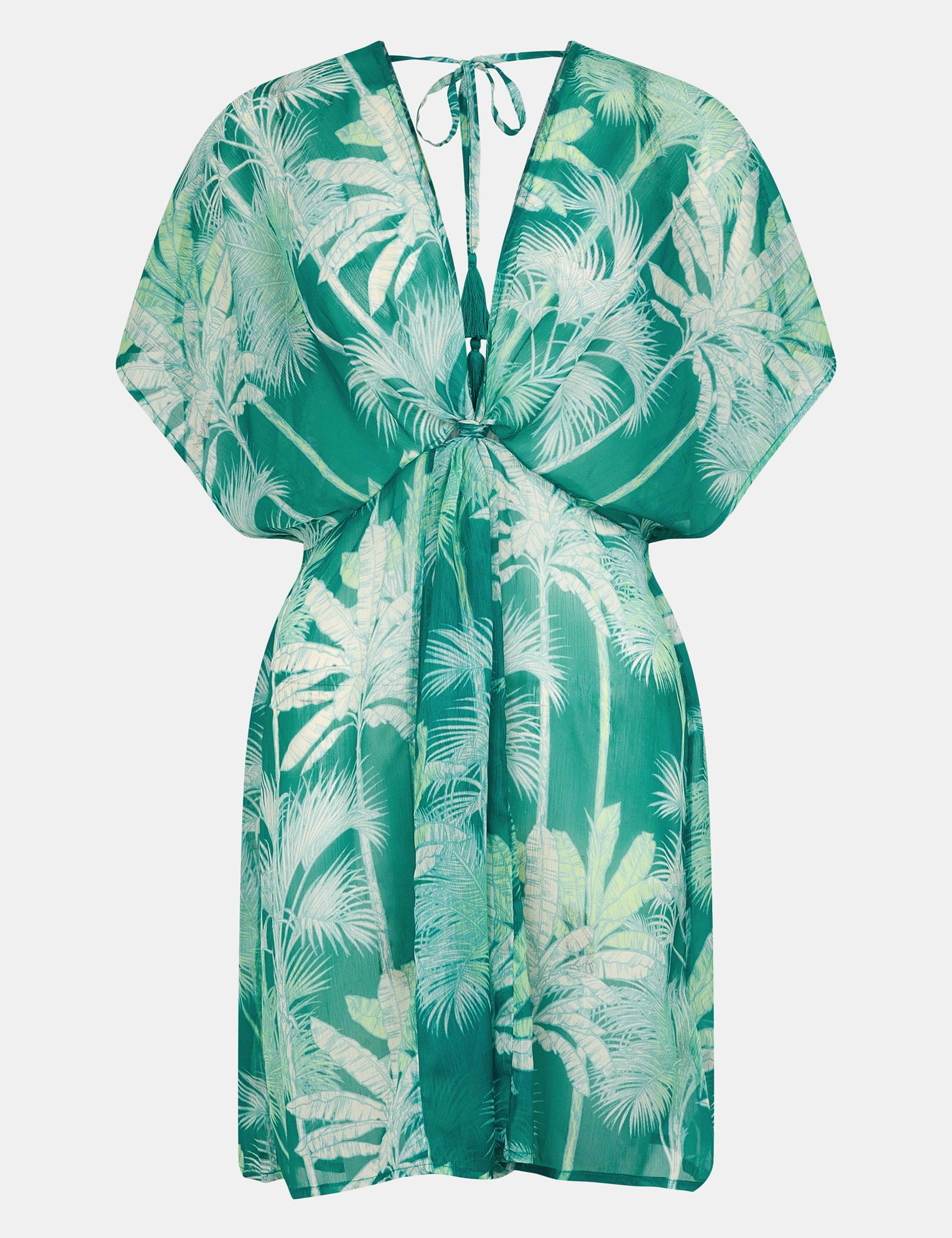 Leaf Print V-Neck Beach Cover Up Kaftan 2 of 4
