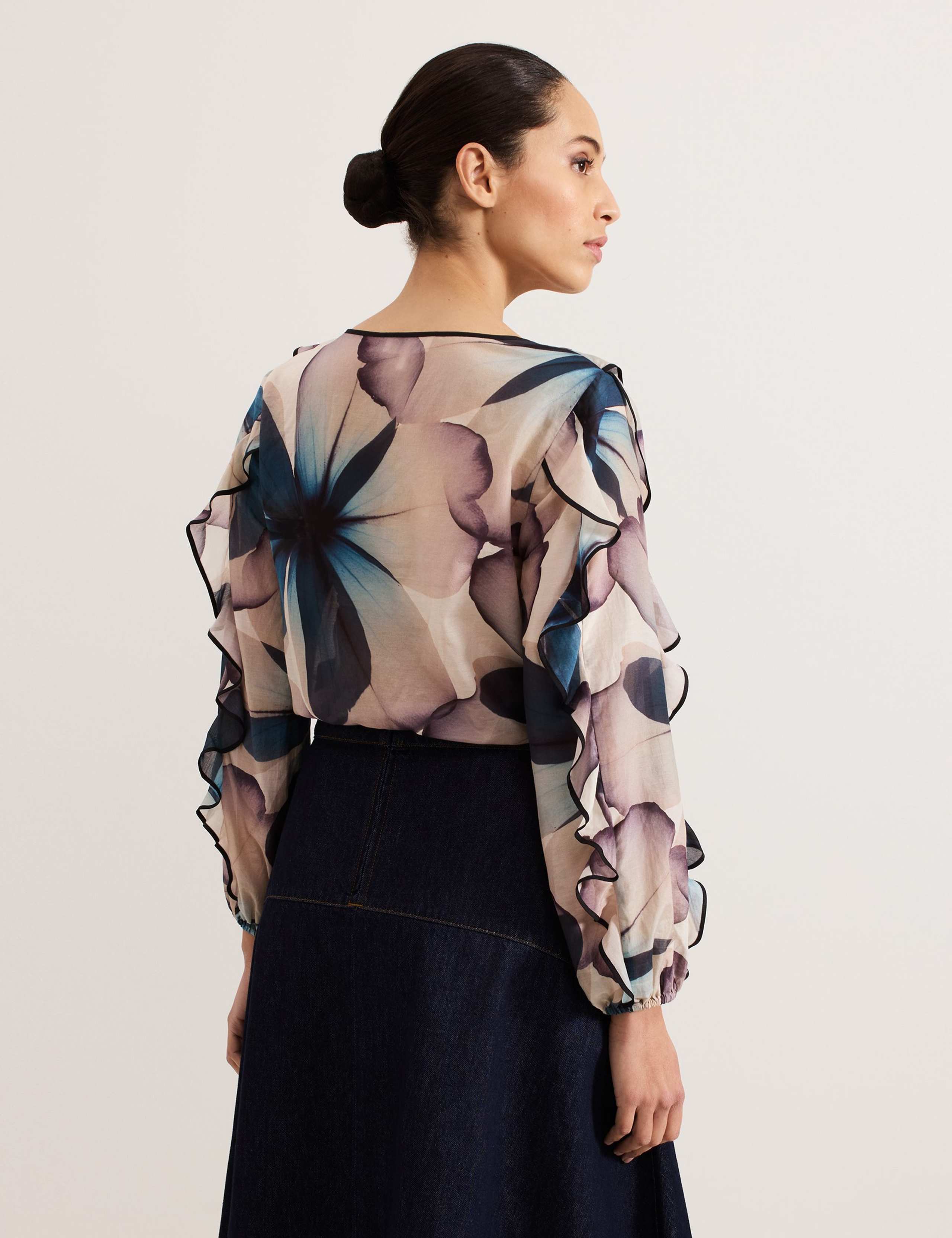 Silk Blend Floral Tie Neck Blouse 6 of 7