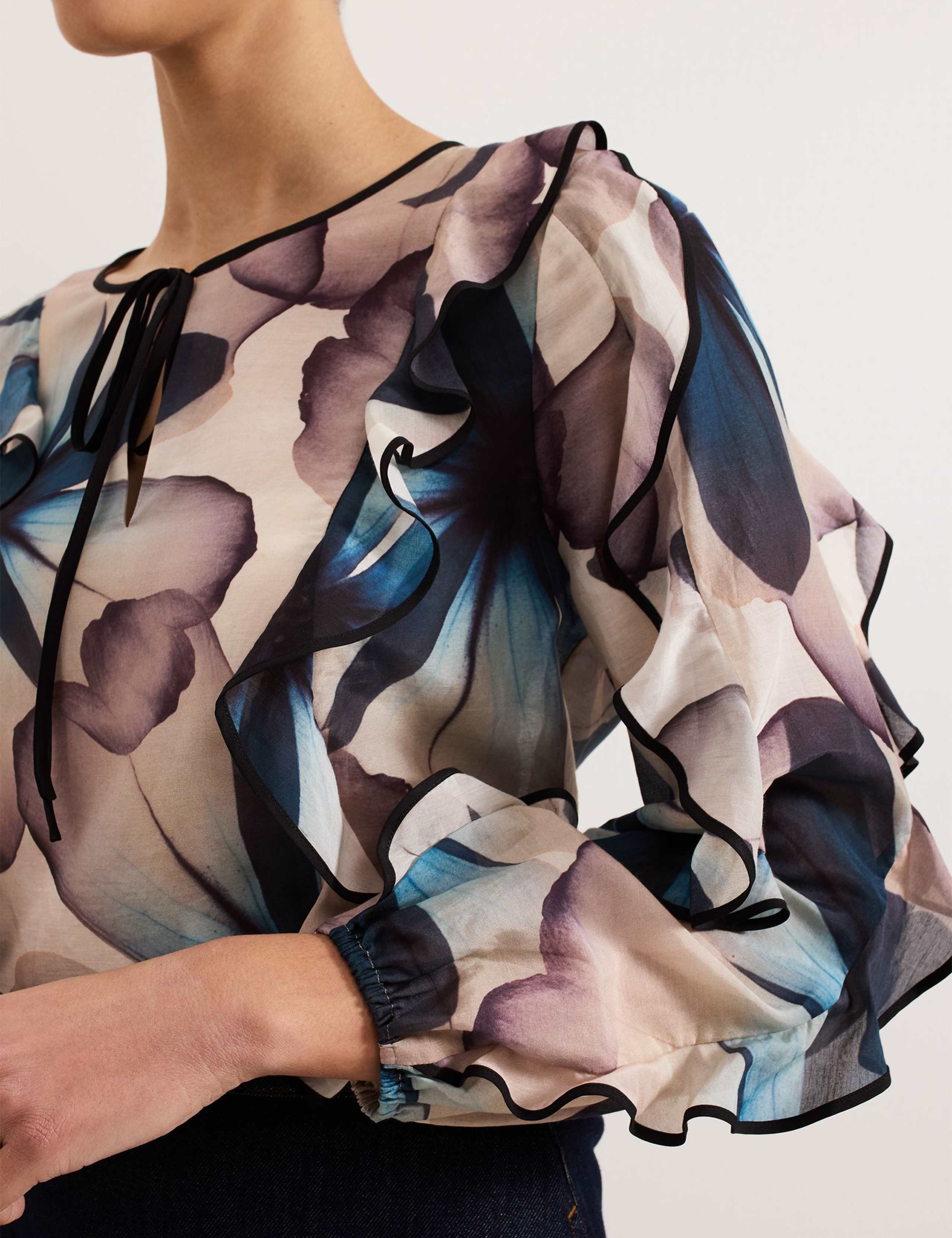Silk Blend Floral Tie Neck Blouse 7 of 7