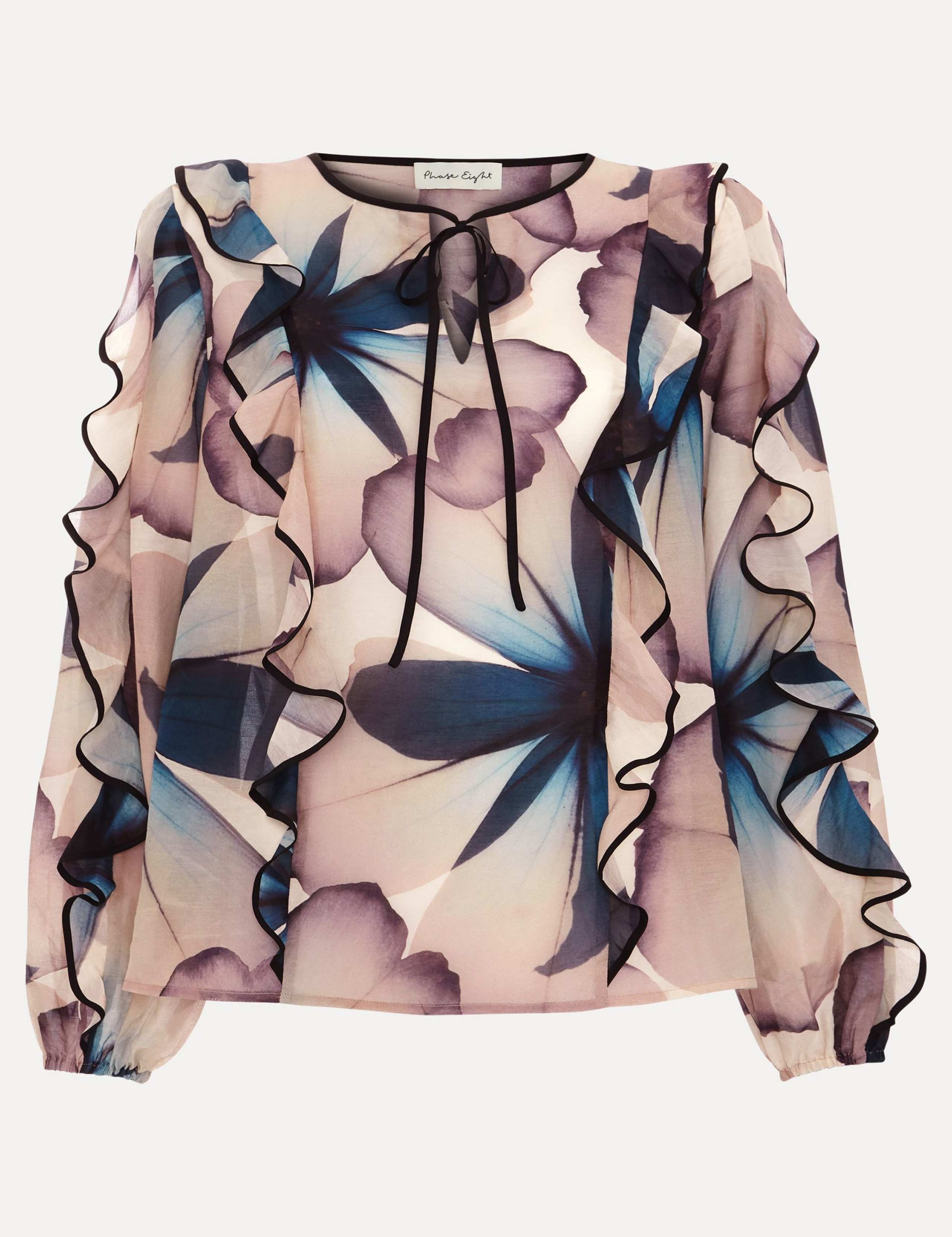 Silk Blend Floral Tie Neck Blouse 2 of 7