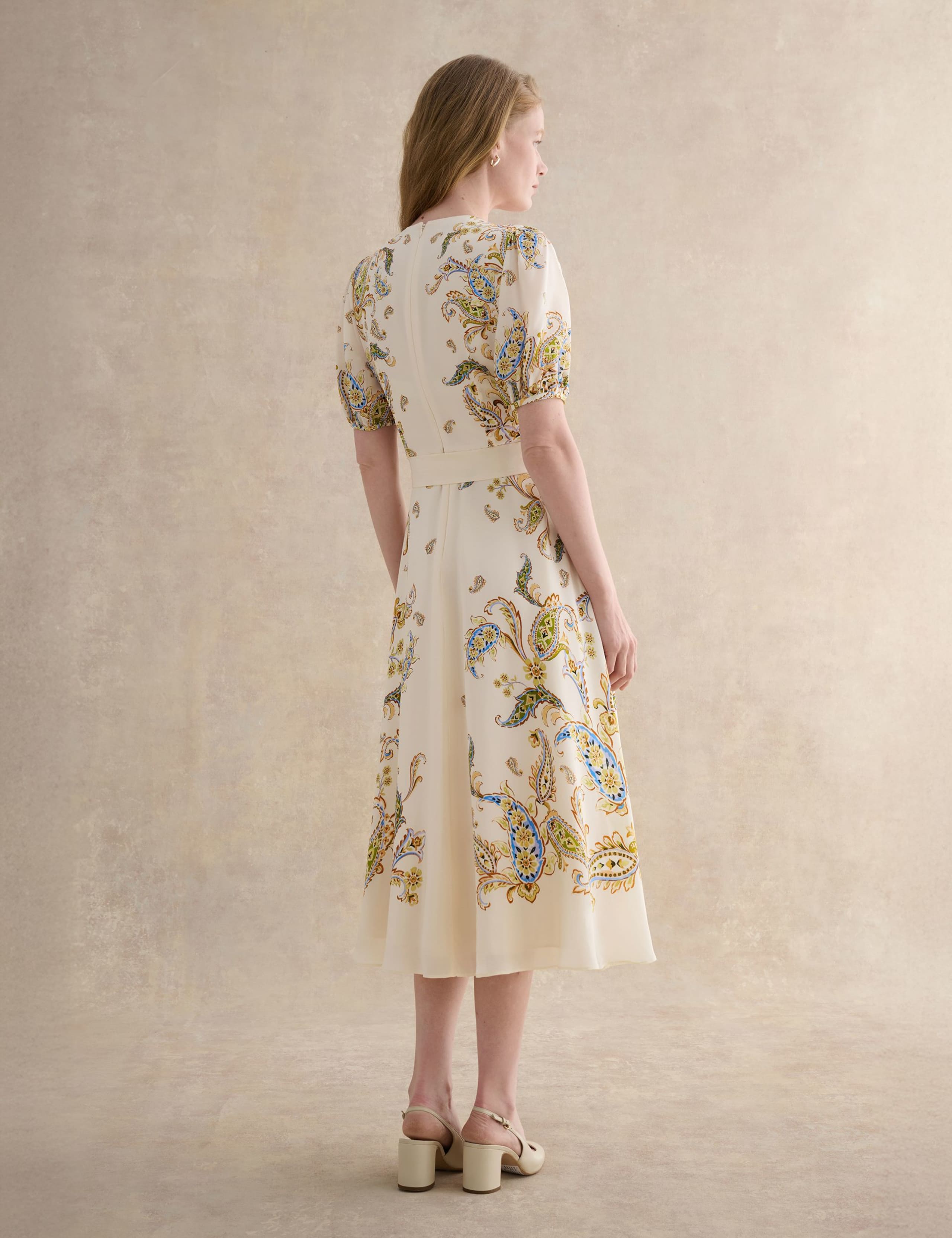 Pure Silk Paisley Belted Midi Skater Dress 3 of 5