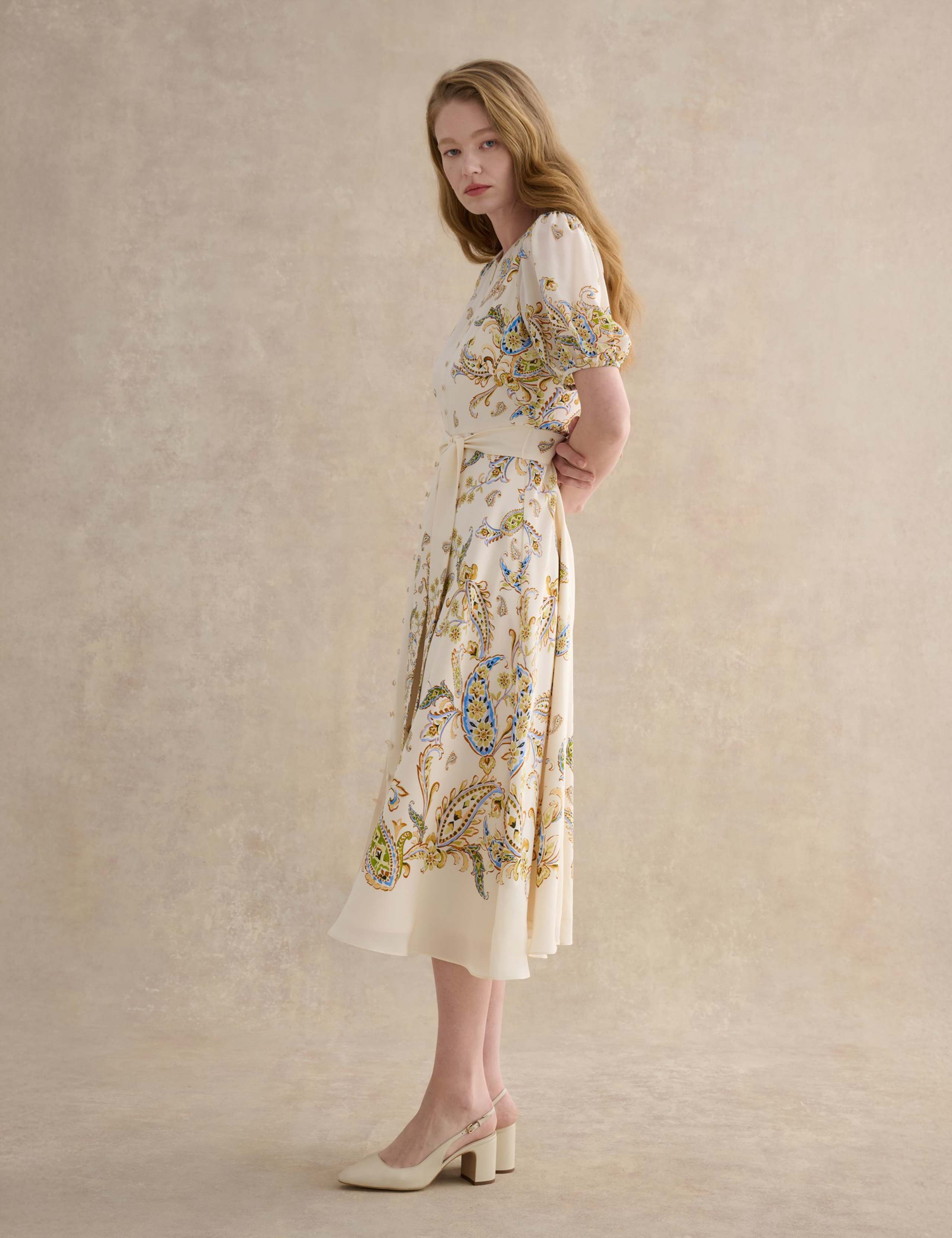 Pure Silk Paisley Belted Midi Skater Dress 5 of 5