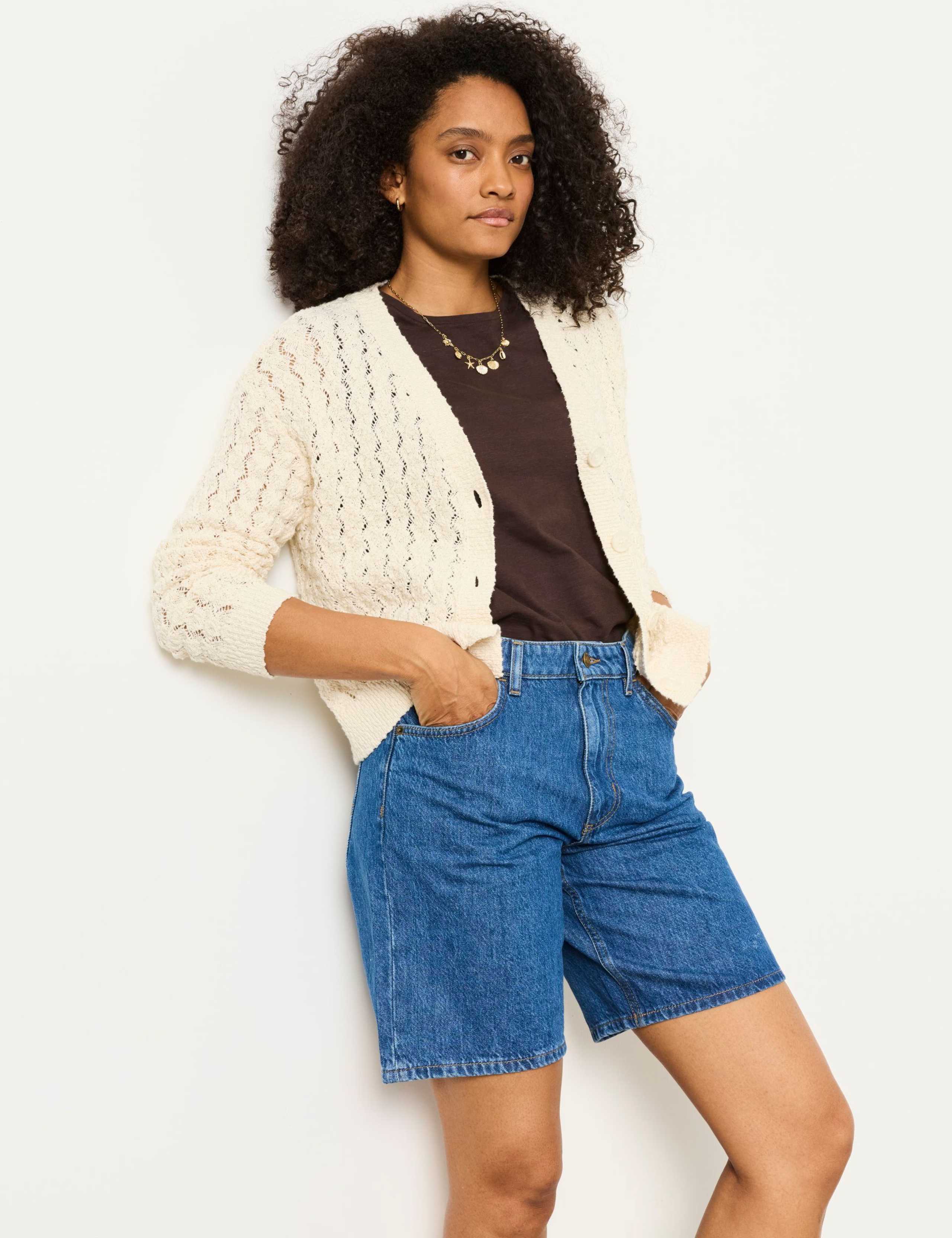 Pure Cotton Pointelle V-Neck Cardigan 3 of 6