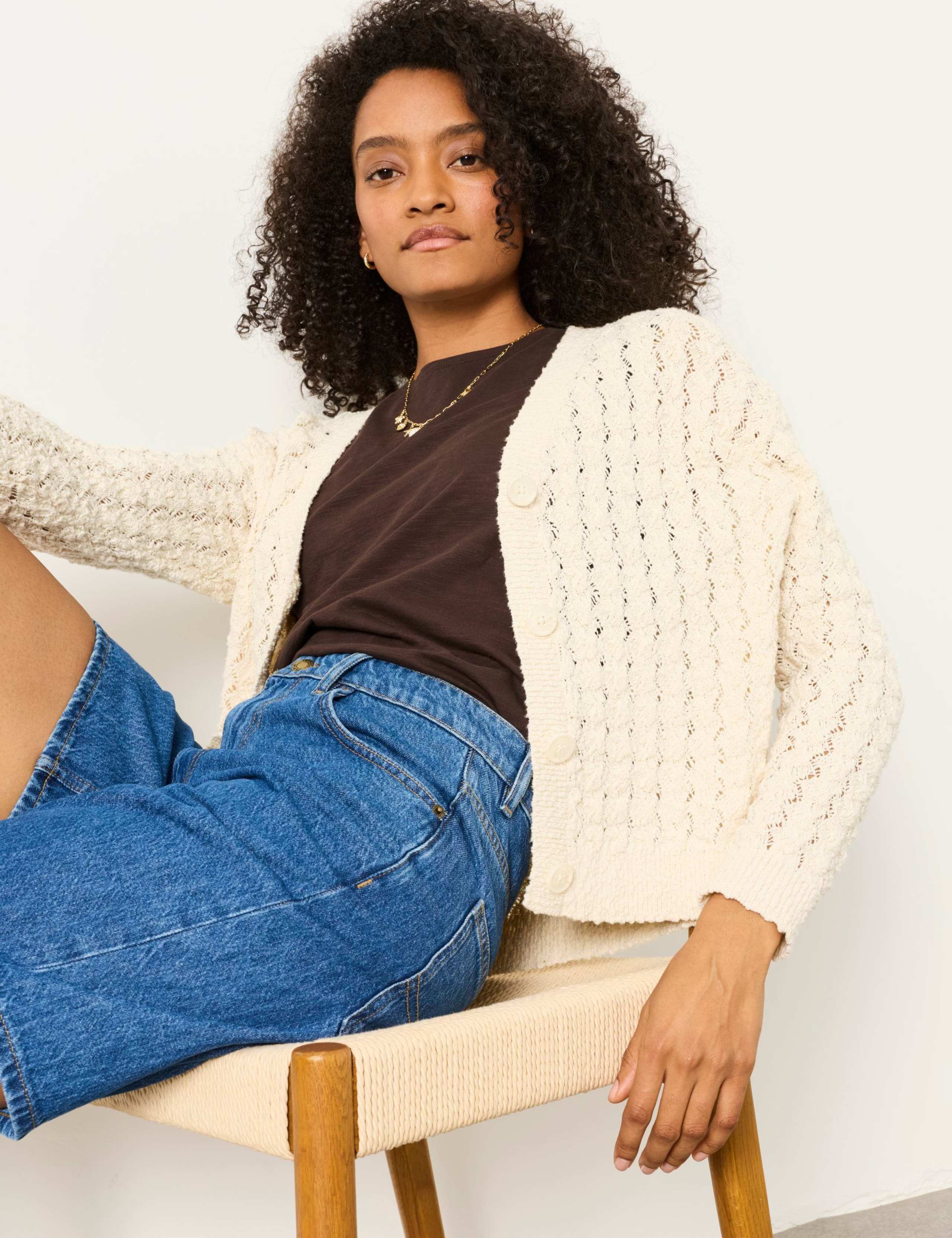 Pure Cotton Pointelle V-Neck Cardigan 5 of 6