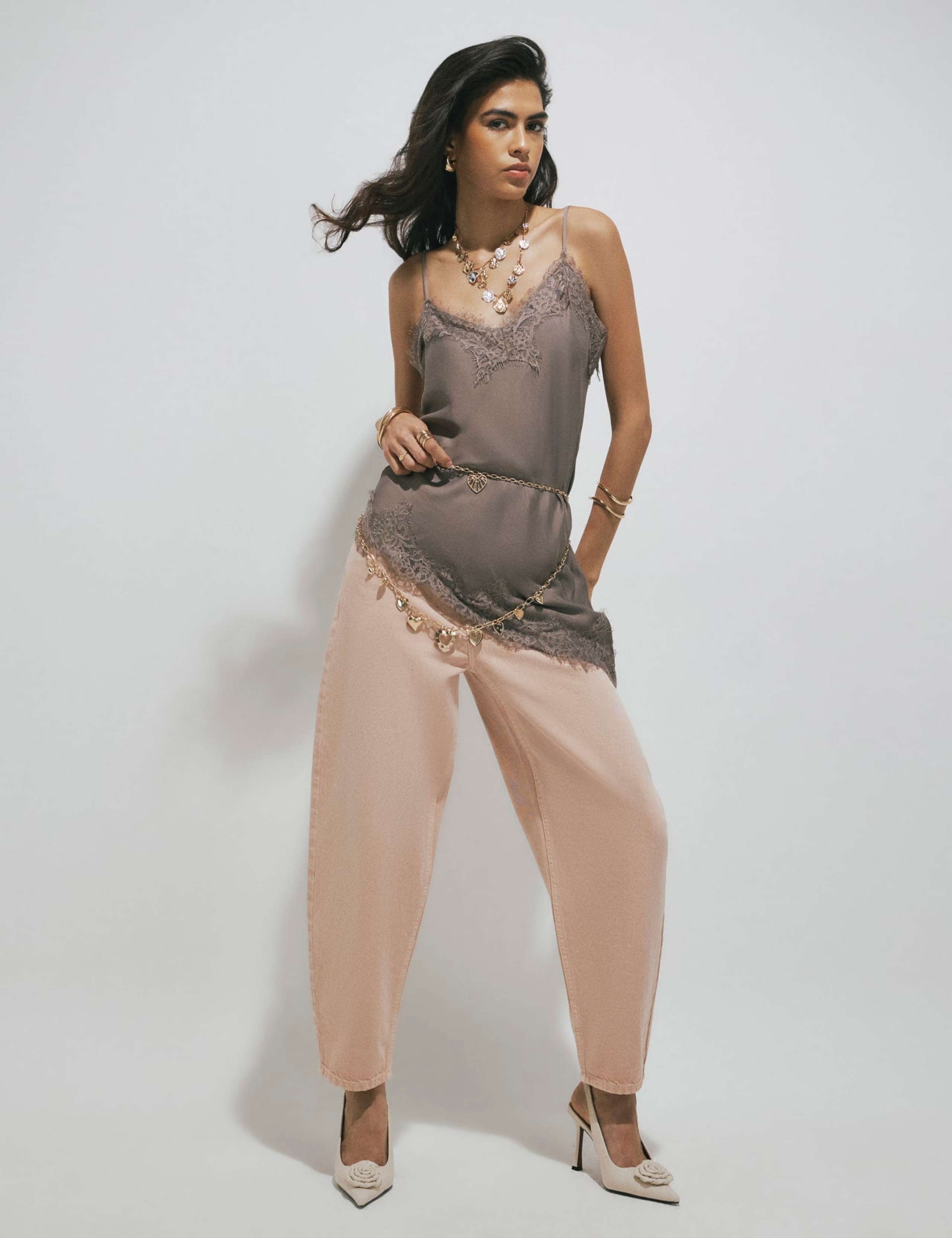 Satin Lace V-Neck Asymmetric Hem Cami Top 3 of 6