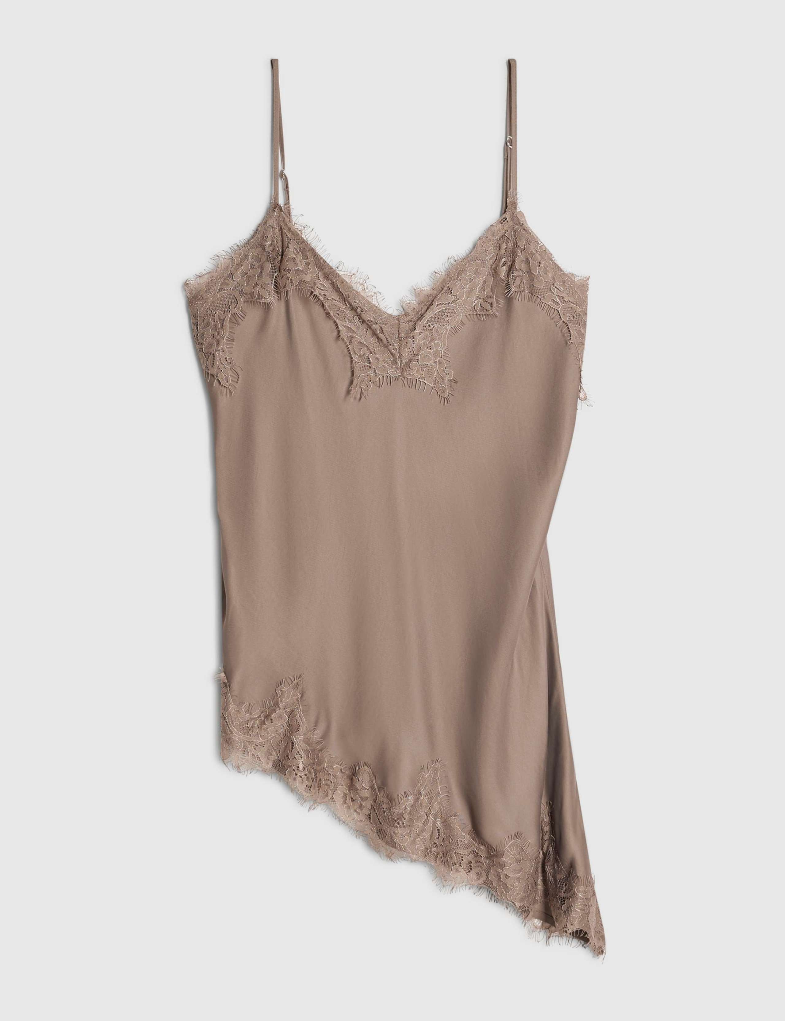 Satin Lace V-Neck Asymmetric Hem Cami Top 5 of 6