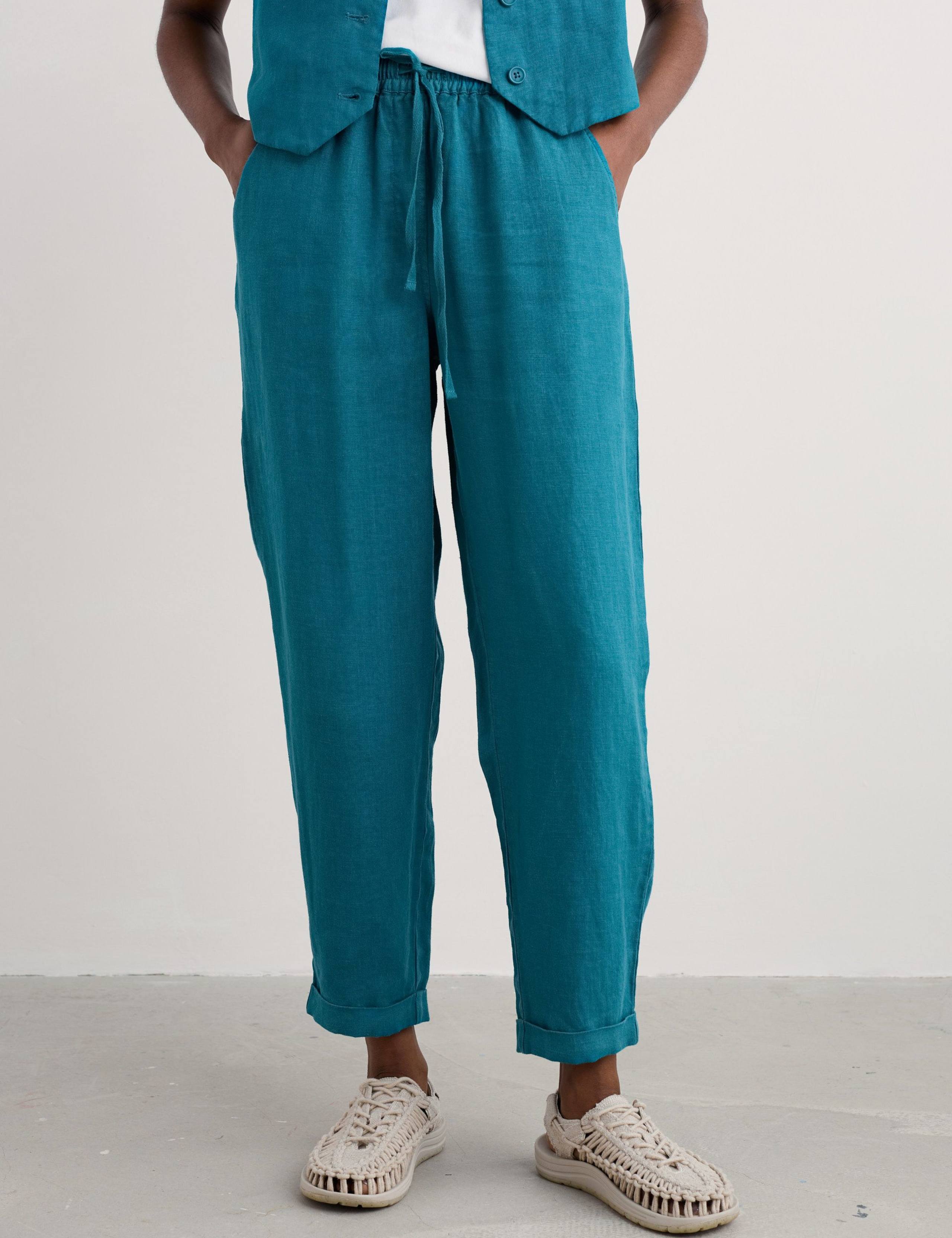 Pure Linen Tapered Cropped Trousers 3 of 4