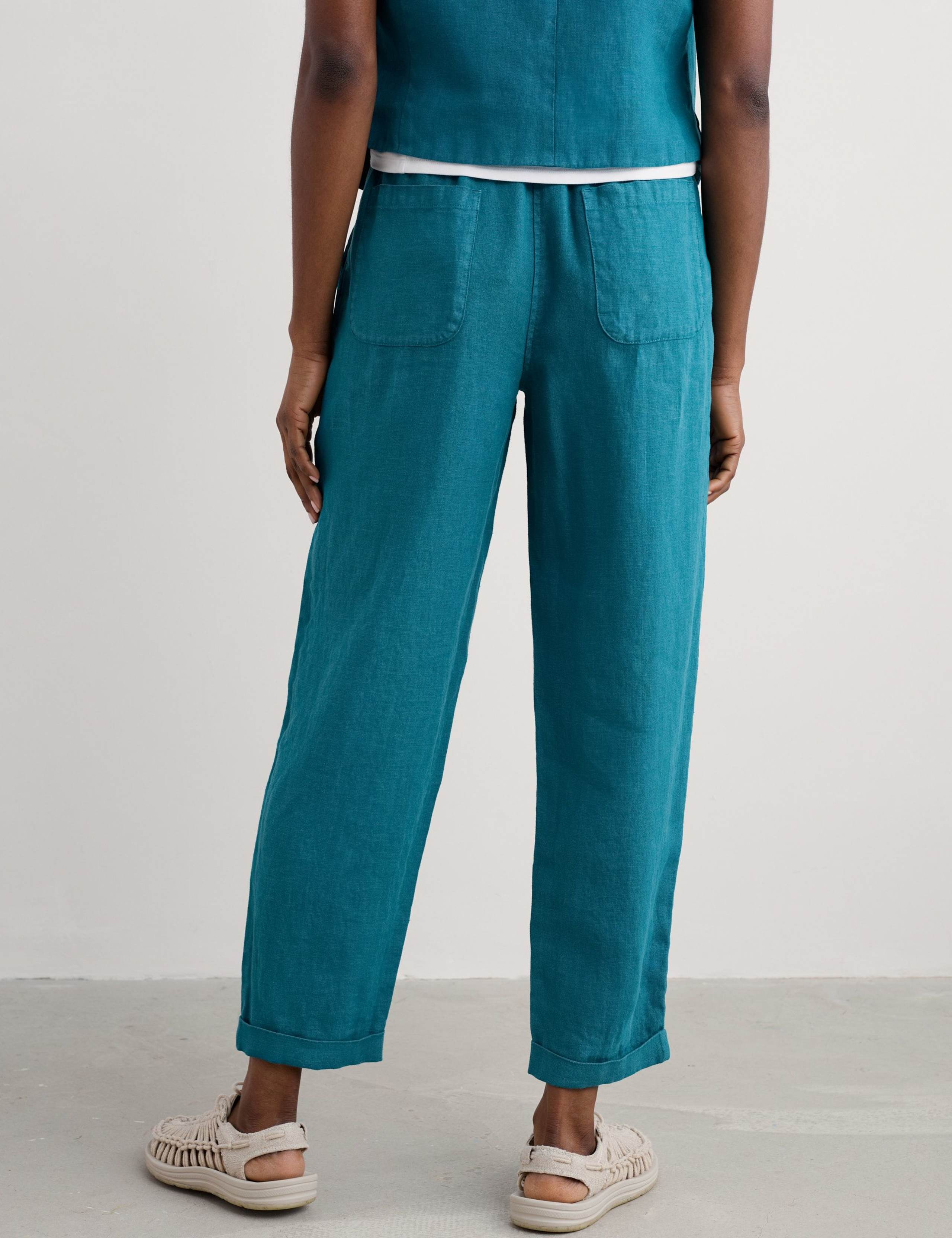 Pure Linen Tapered Cropped Trousers 4 of 4