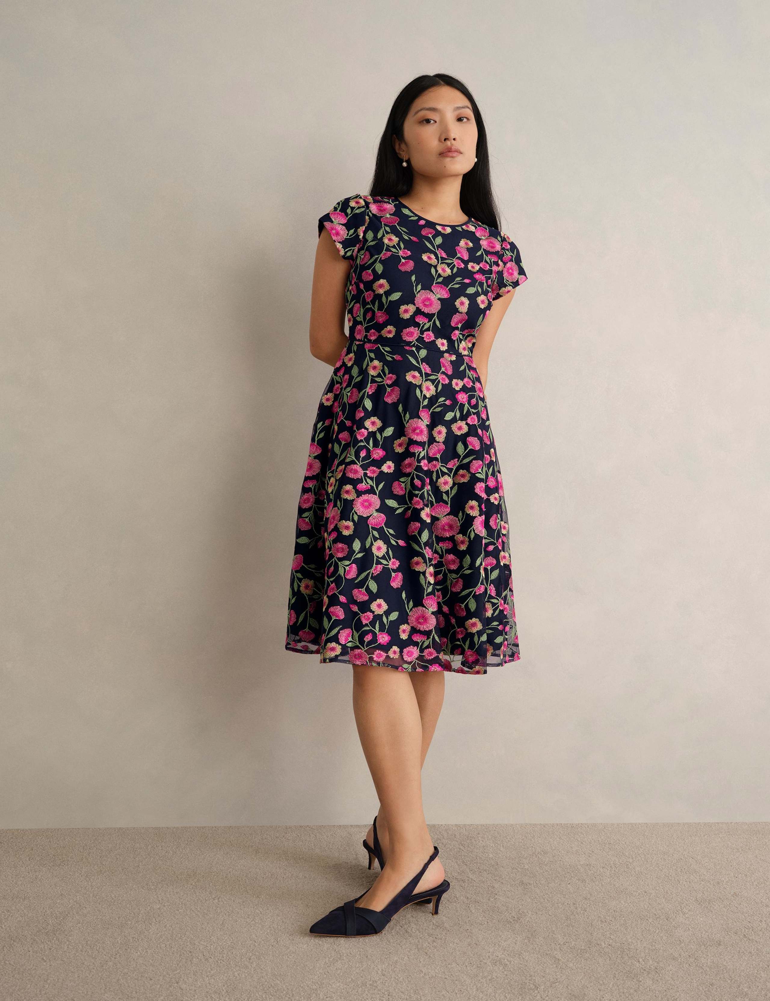 Floral Embroidered Knee Length Skater Dress 1 of 5