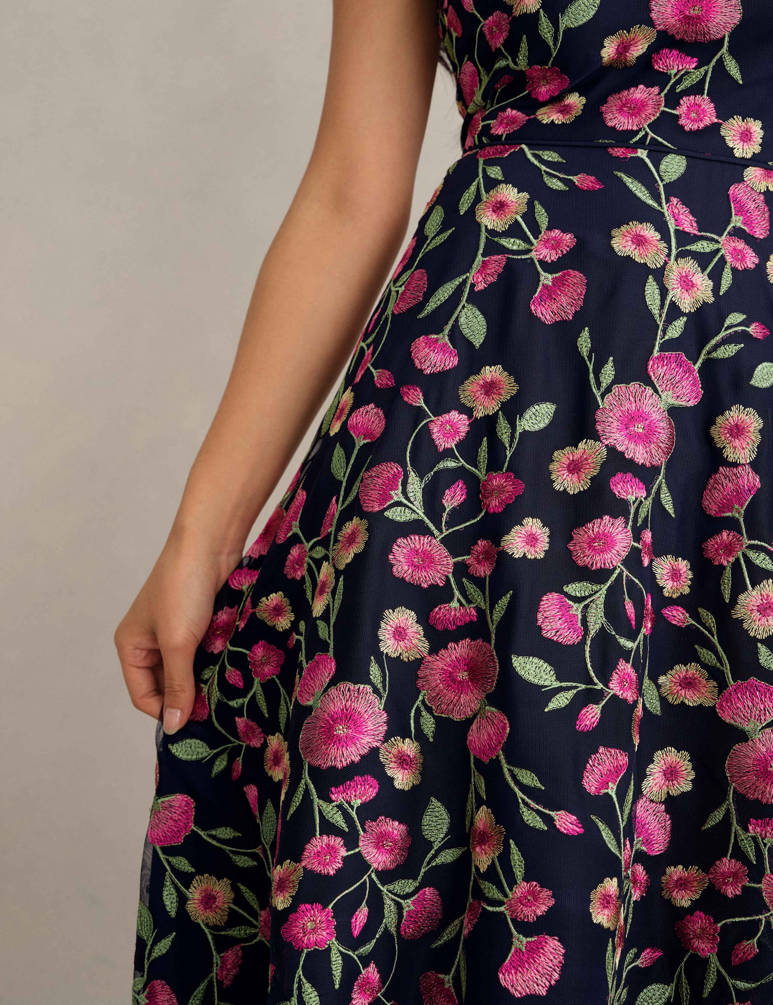 Floral Embroidered Knee Length Skater Dress 5 of 5