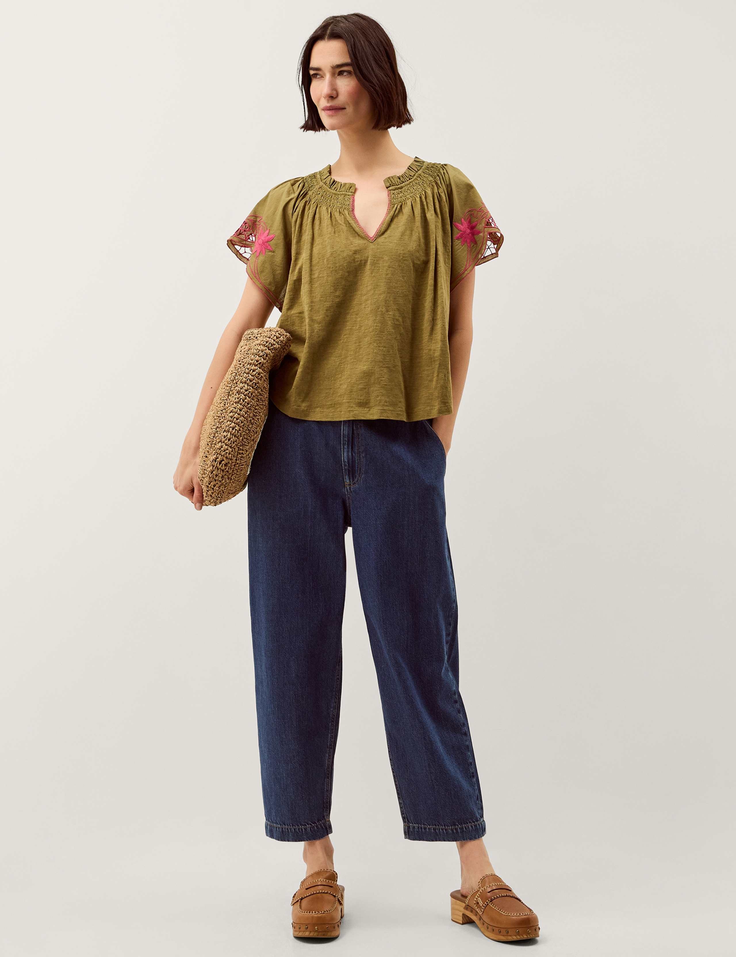 Pure Cotton Embroidered V-Neck Top 2 of 4