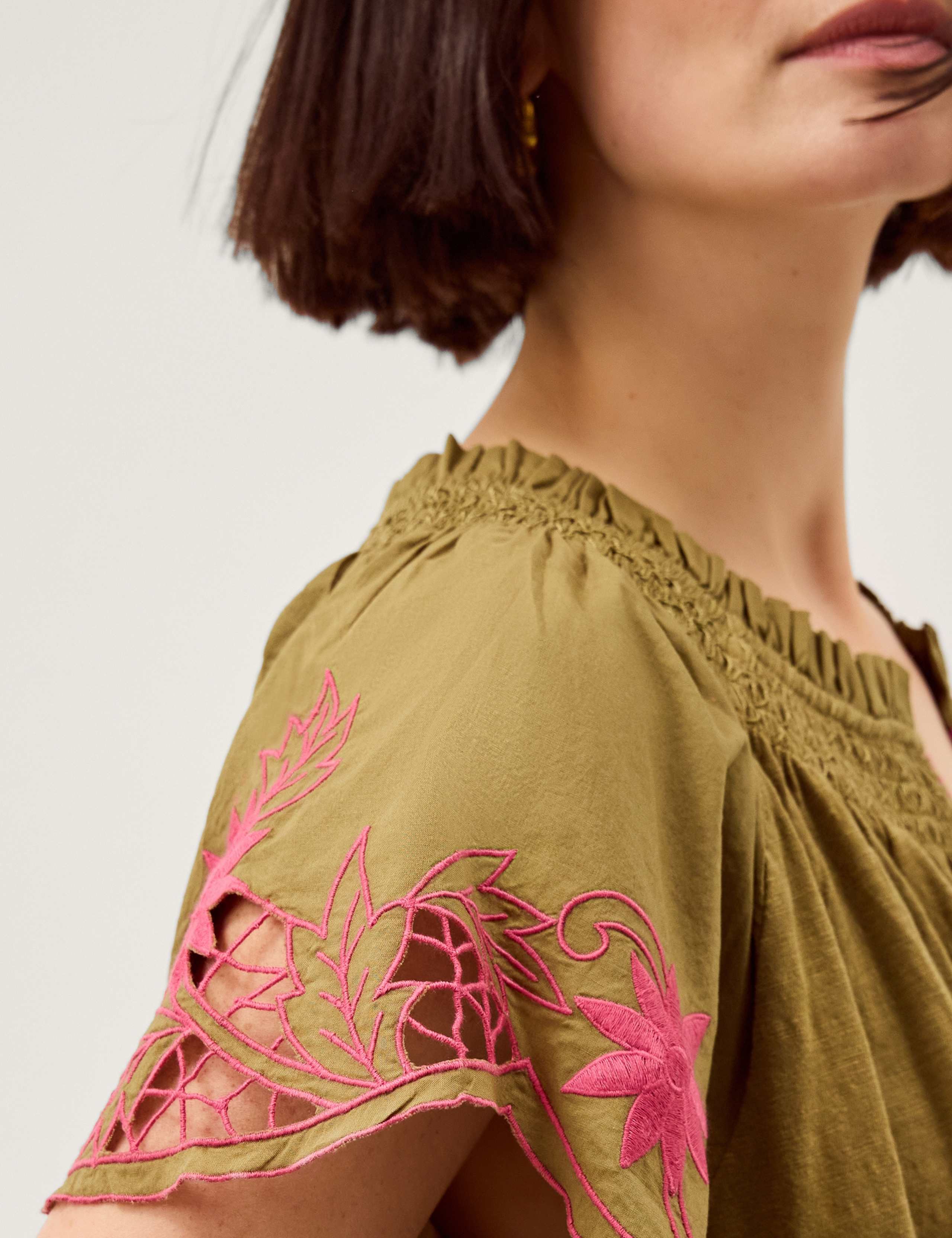 Pure Cotton Embroidered V-Neck Top 3 of 4
