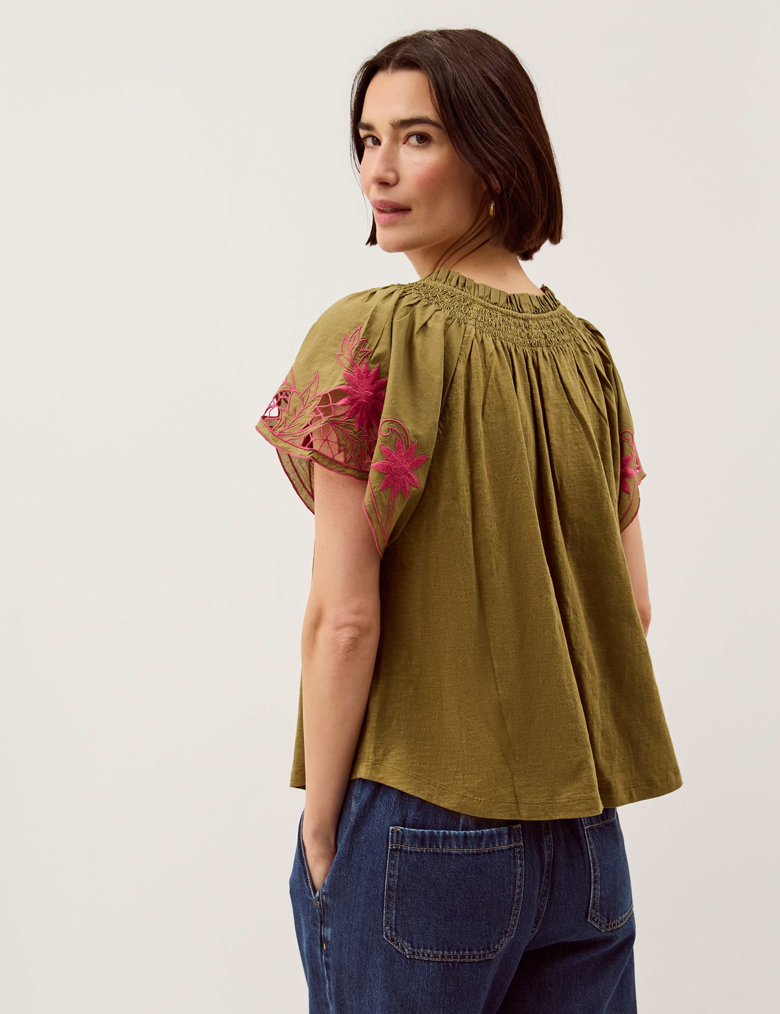 Pure Cotton Embroidered V-Neck Top 4 of 4