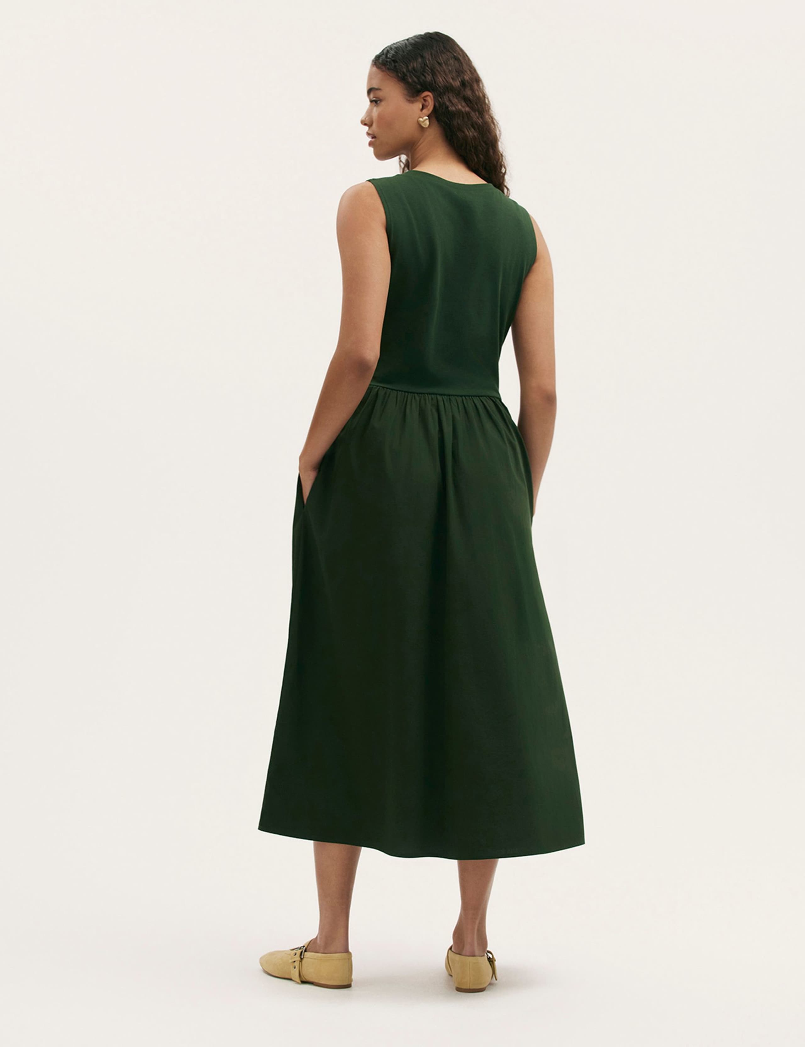 Cotton Rich Round Neck Midi Skater Dress 2 of 4