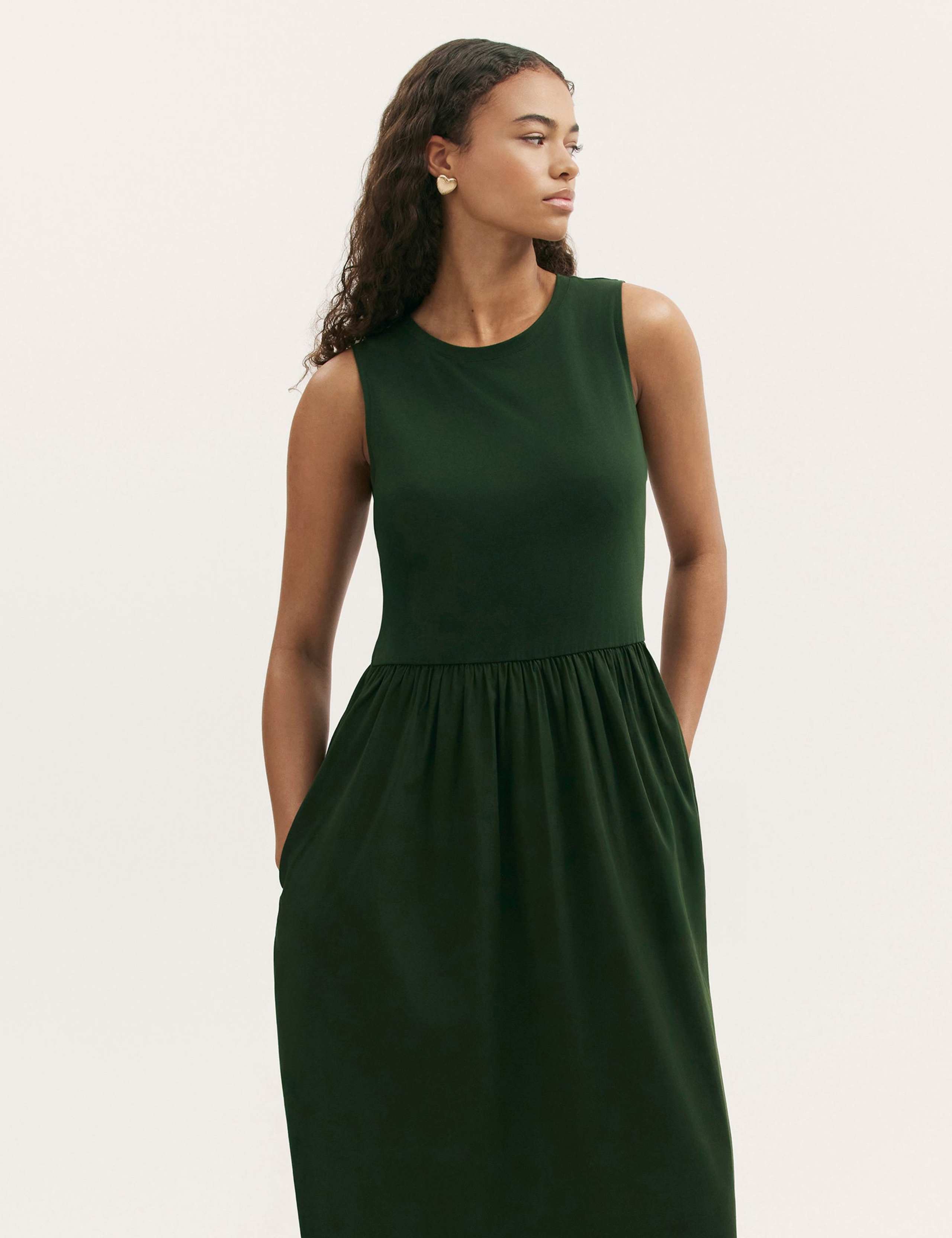 Cotton Rich Round Neck Midi Skater Dress 3 of 4