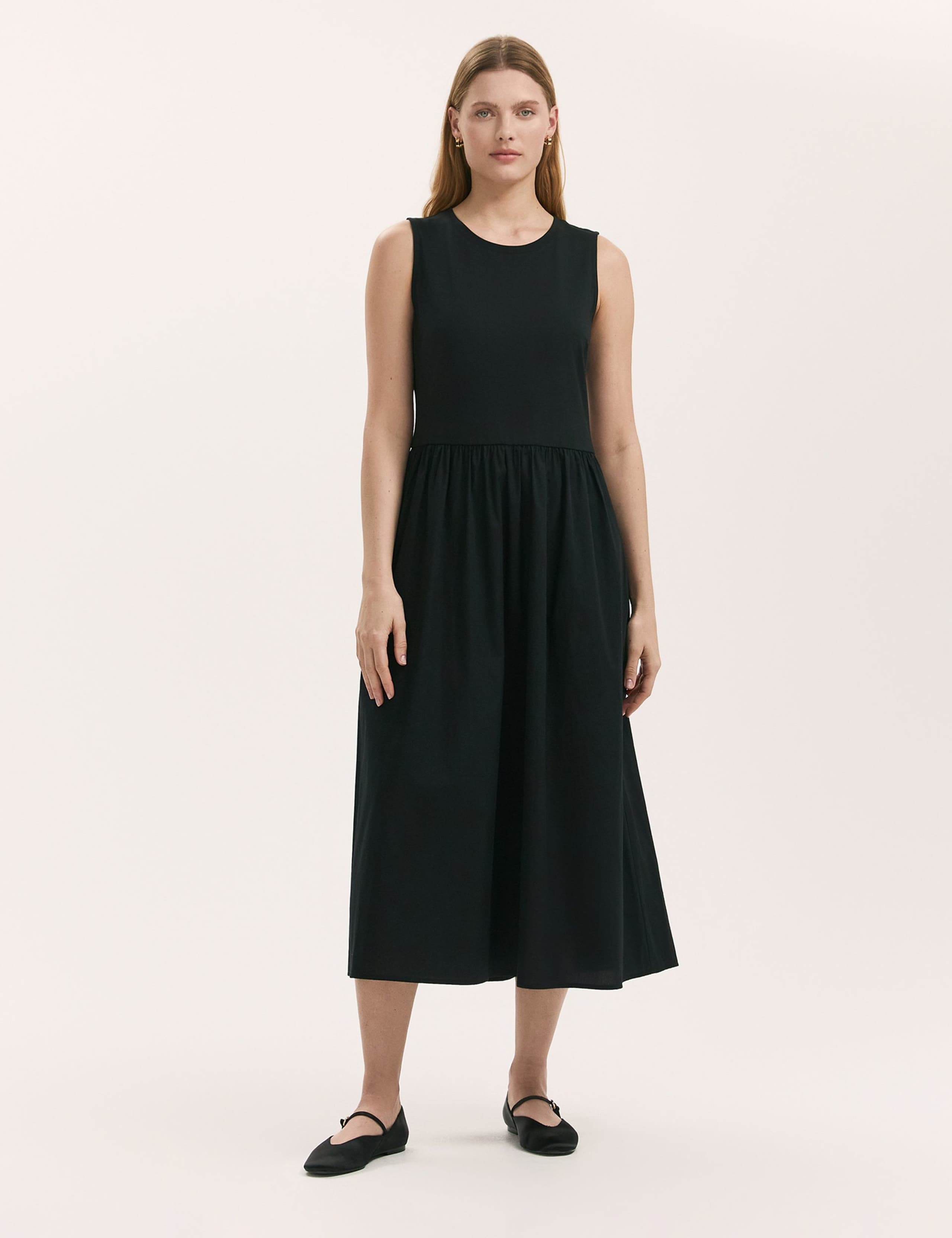 Cotton Rich Round Neck Midi Skater Dress 1 of 4