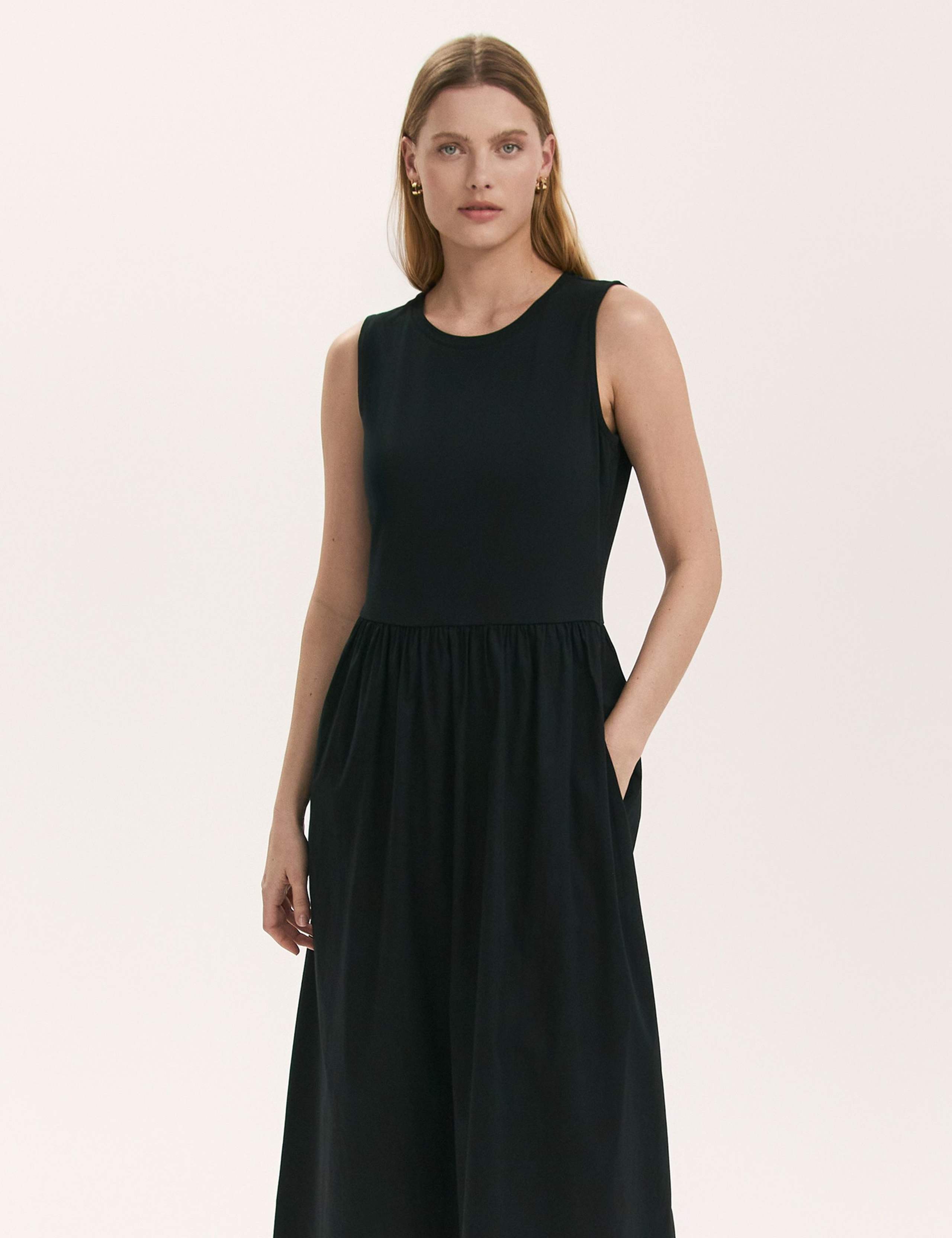 Cotton Rich Round Neck Midi Skater Dress 2 of 4
