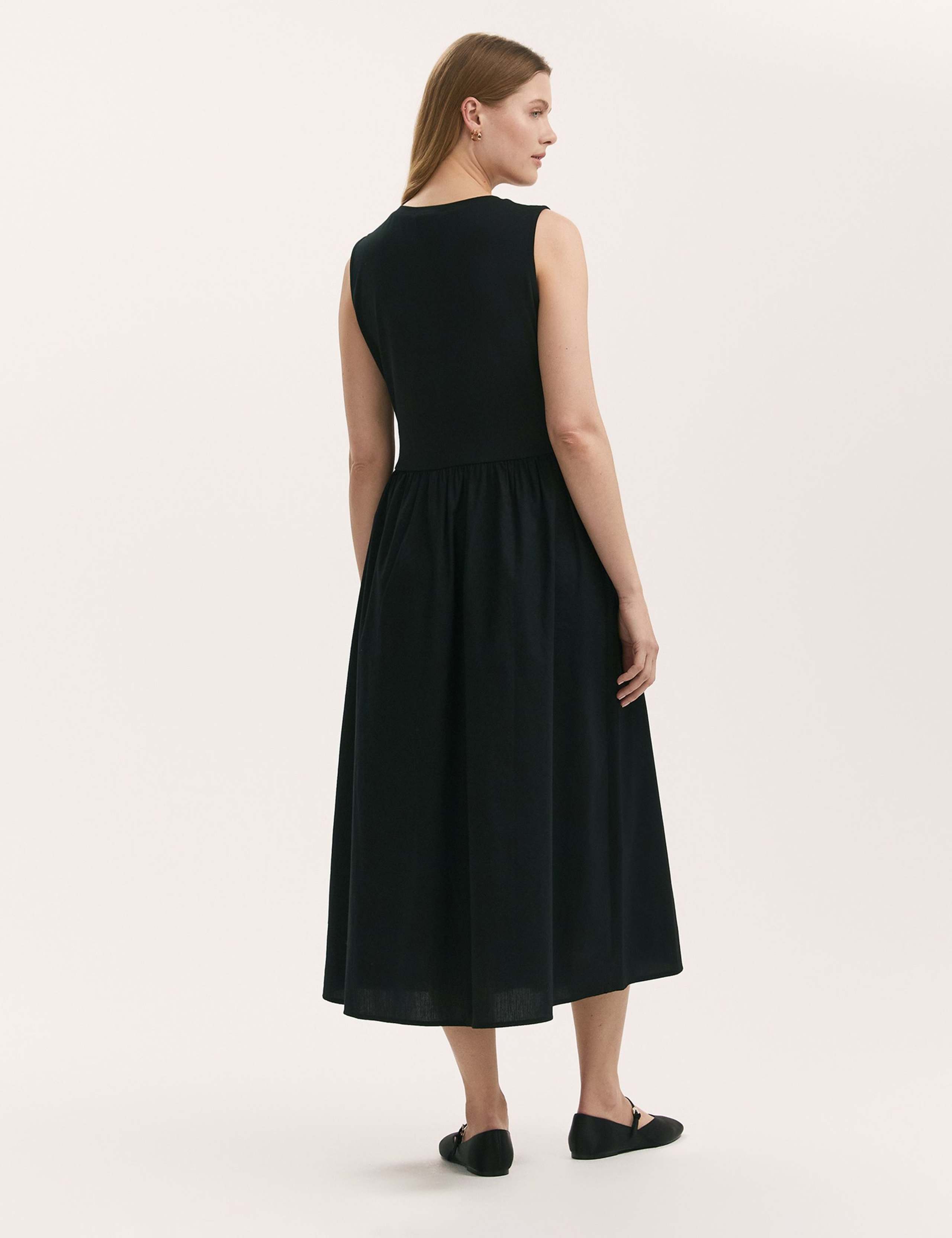 Cotton Rich Round Neck Midi Skater Dress 3 of 4