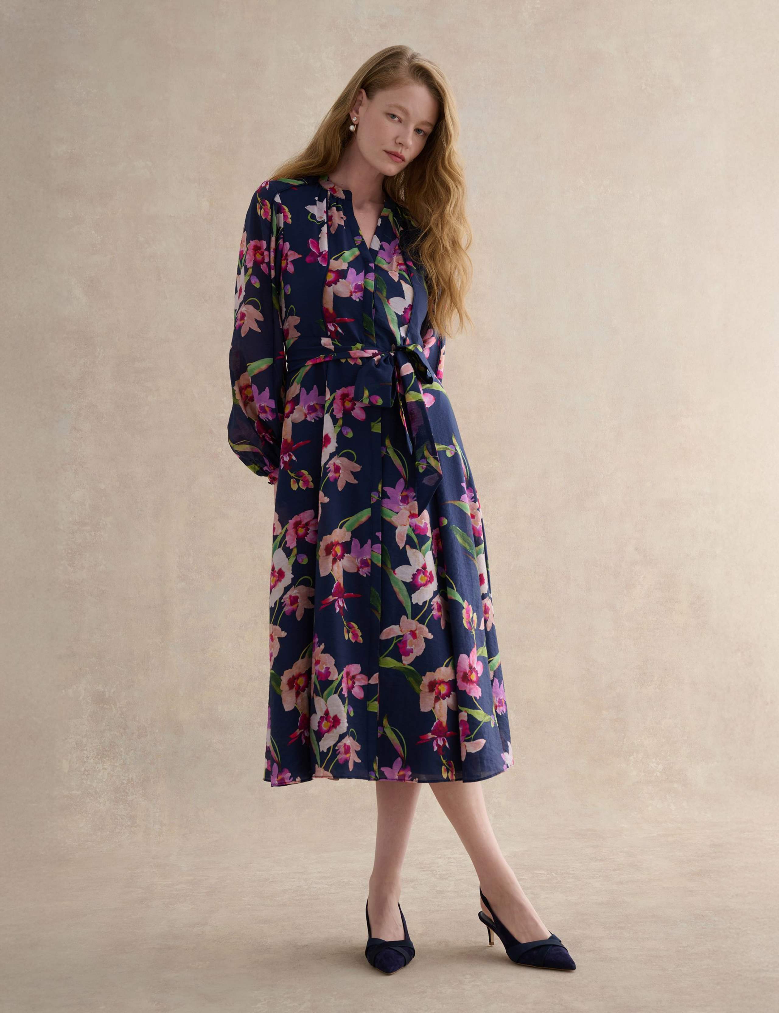 Lyocell Rich Floral V-Neck Midi Dress 1 of 5