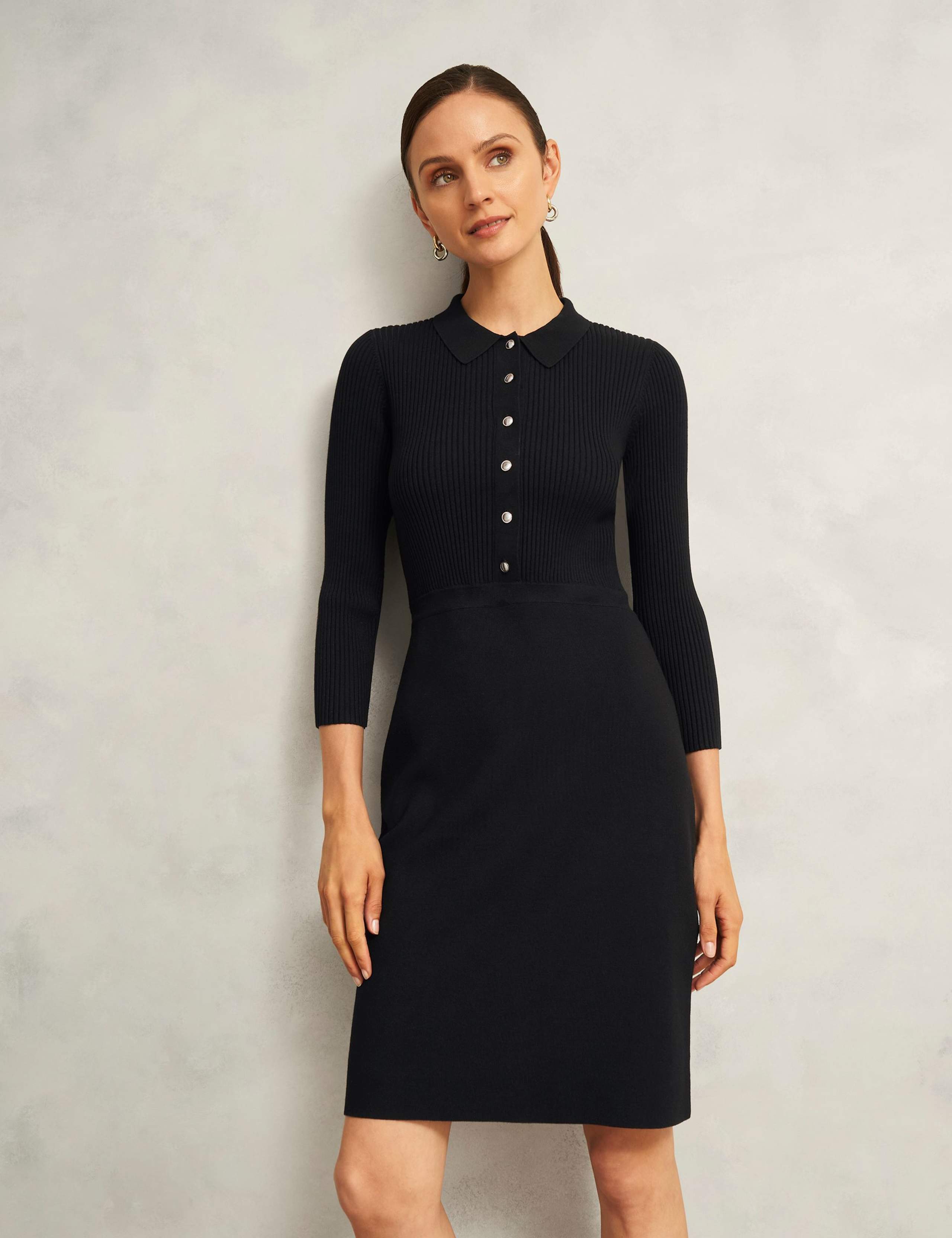 Ribbed Collared Button Front Shift Dress 1 of 5