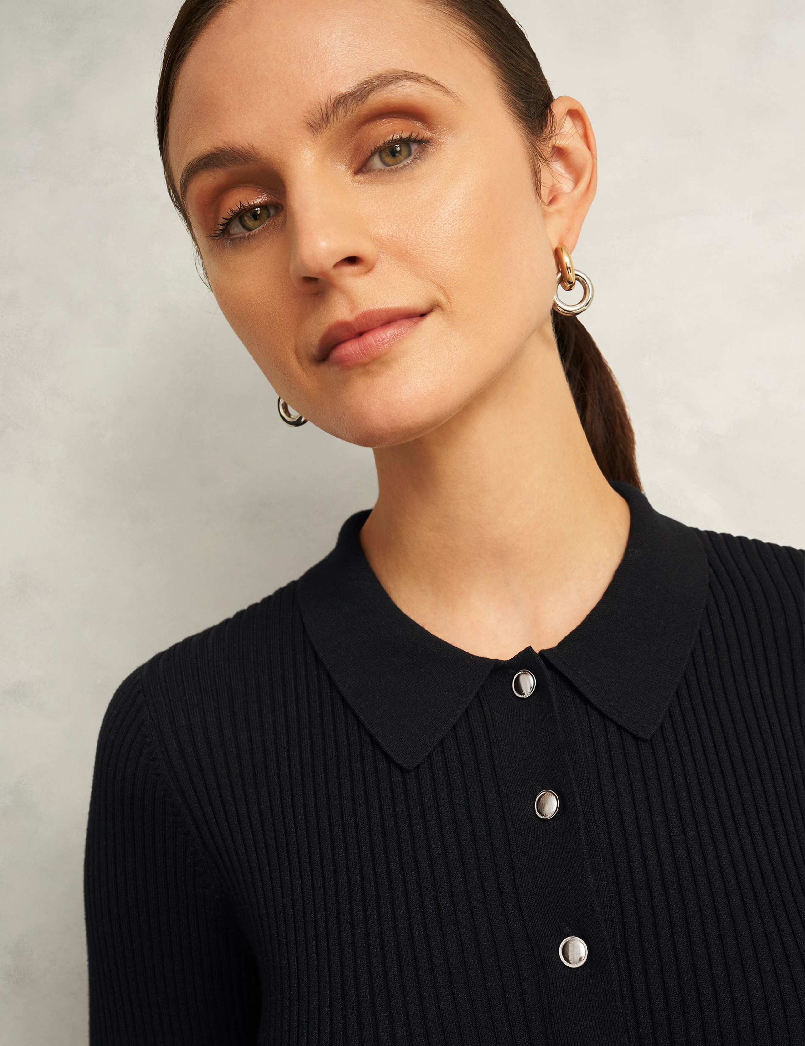 Ribbed Collared Button Front Shift Dress 3 of 5