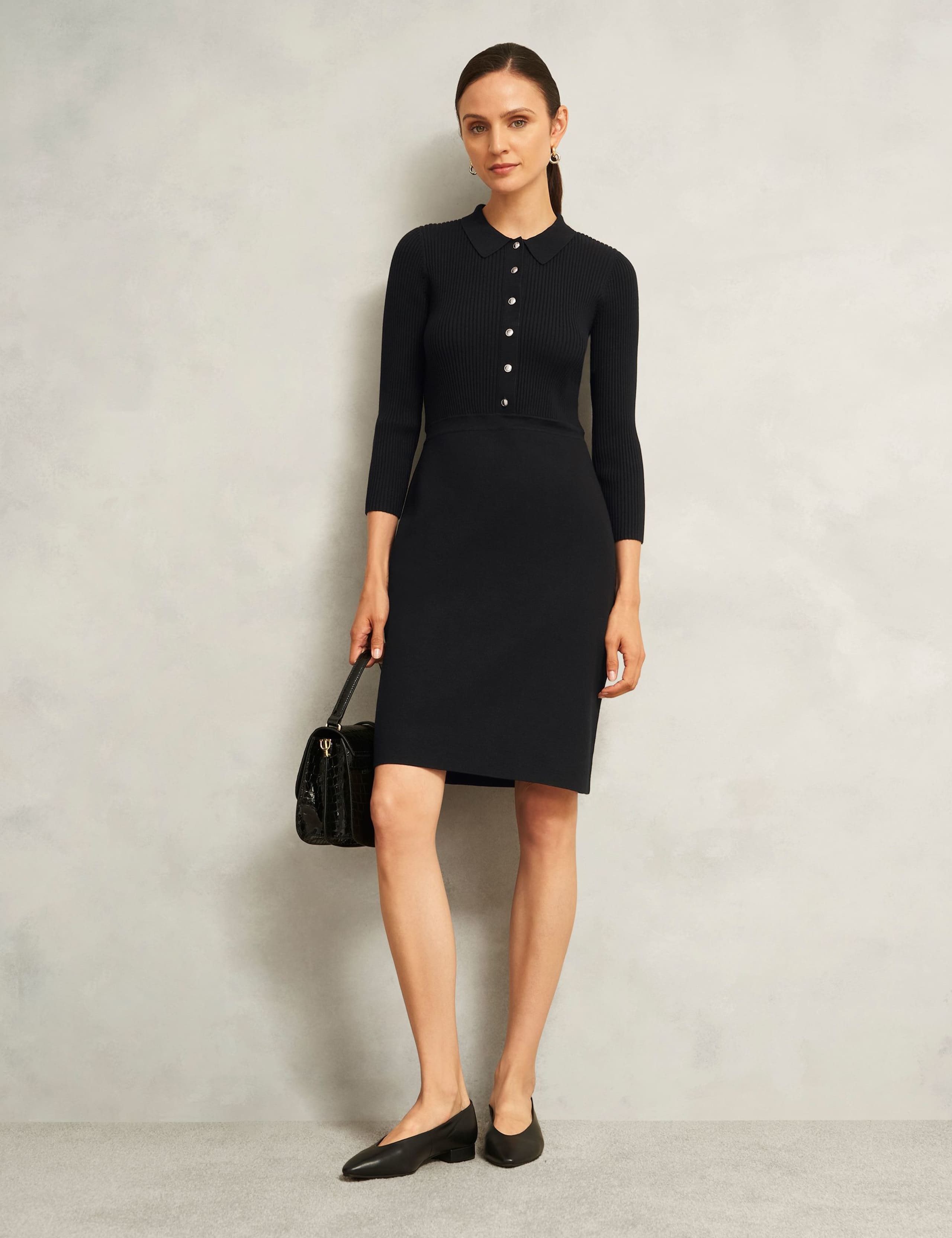Ribbed Collared Button Front Shift Dress 4 of 5