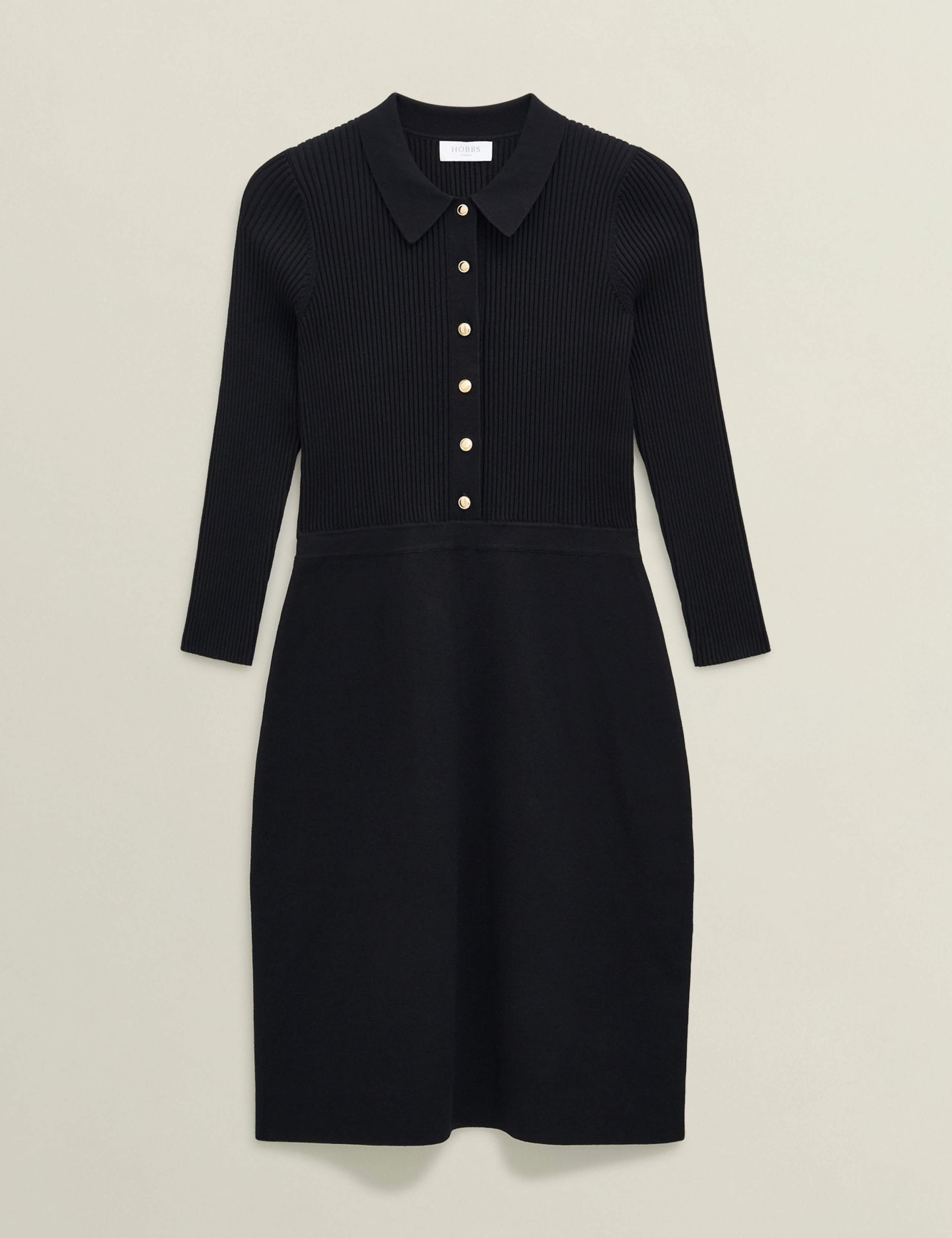 Ribbed Collared Button Front Shift Dress 2 of 5