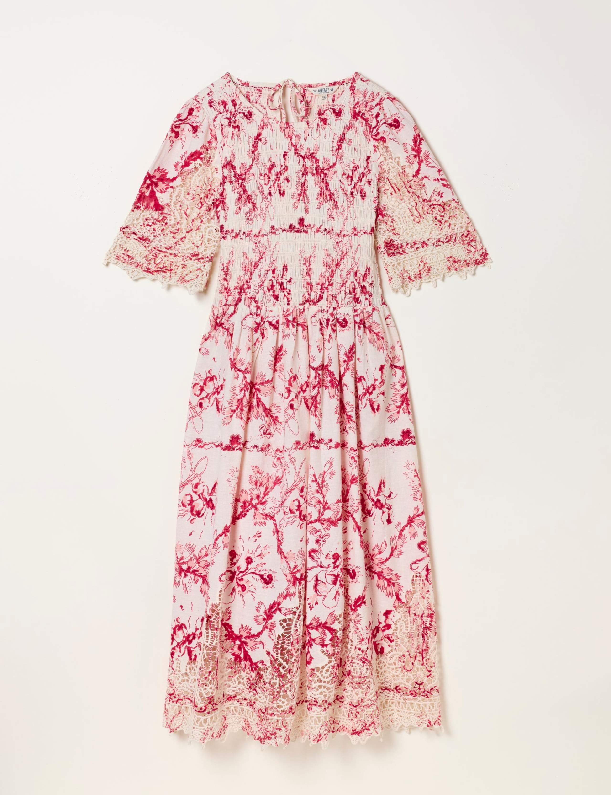 Cotton Rich Floral Lace Trim Midi Dress 2 of 5