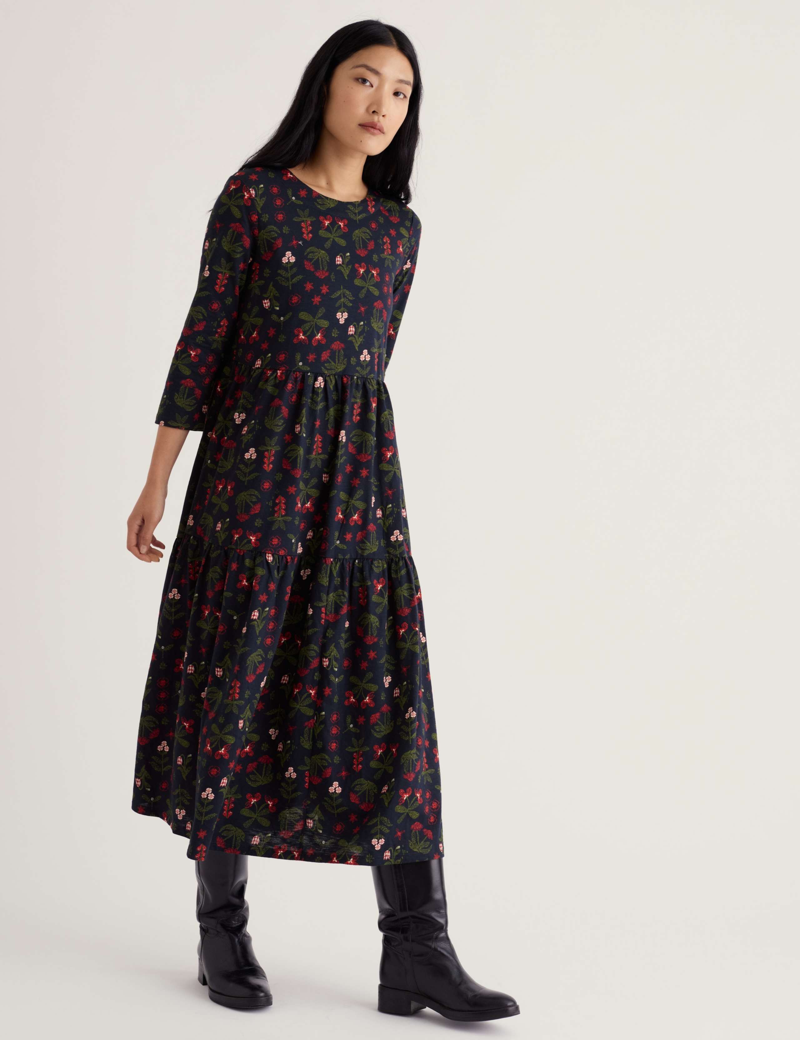 Pure Cotton Floral Midaxi Tiered Dress 1 of 5