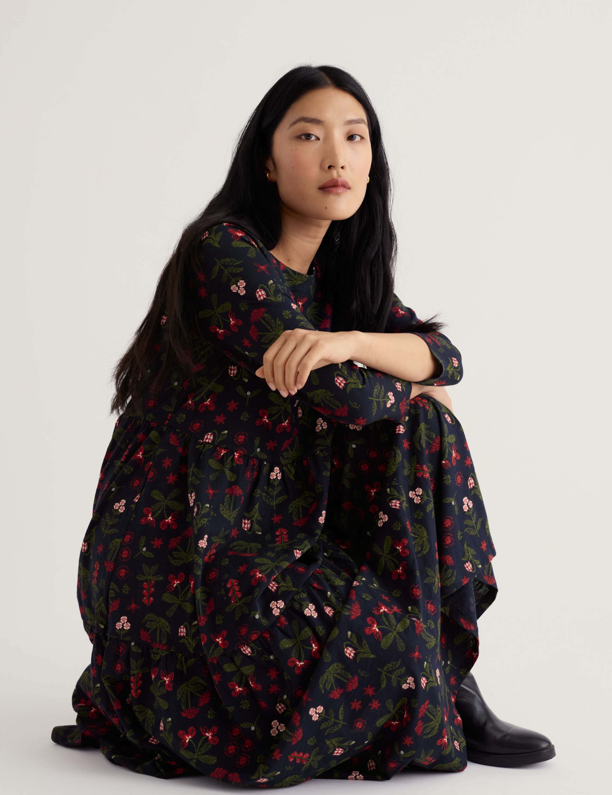 Pure Cotton Floral Midaxi Tiered Dress 5 of 5